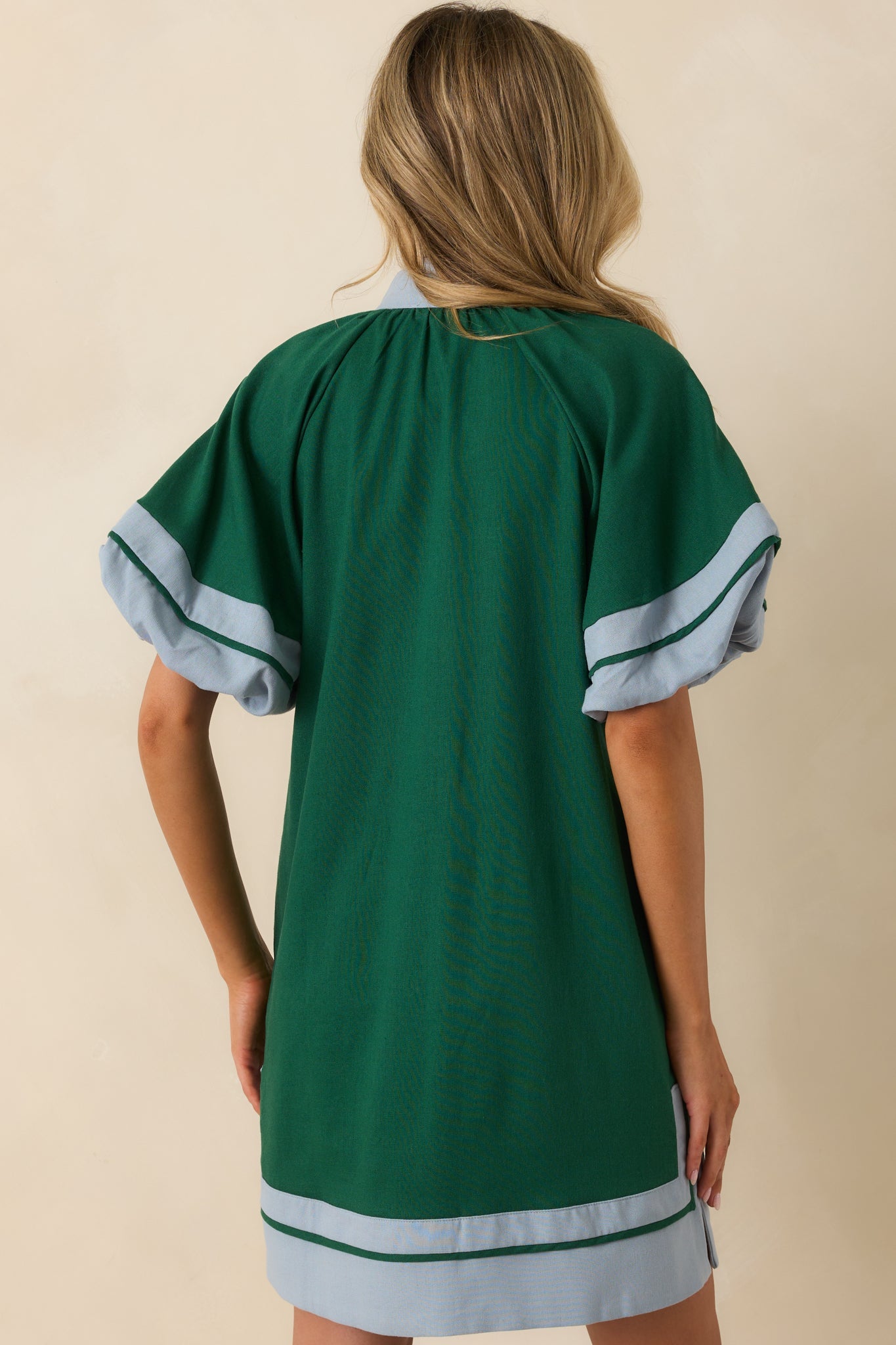 Made It Work Green Linen Blend Short Sleeve Mini Dress