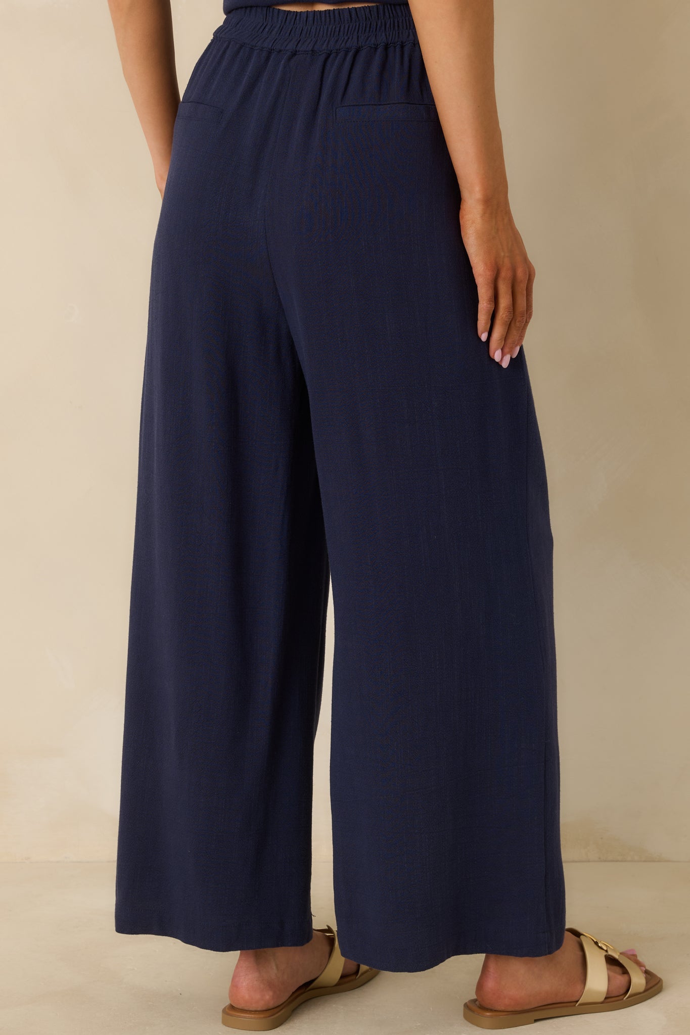 Met Your Match Navy Linen-Blend Wide Leg Pants