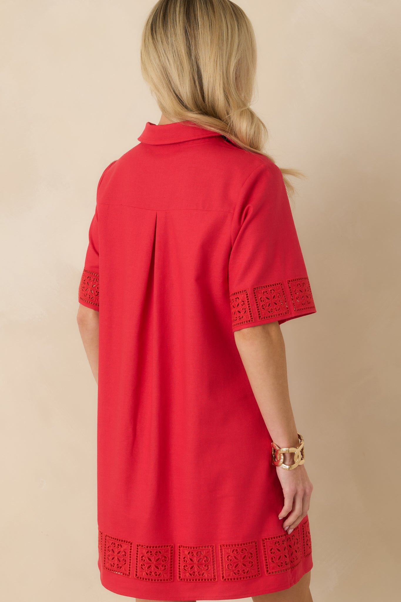 Something About You Red Cotton Blend Cut Out Detail Mini Shirt Dress