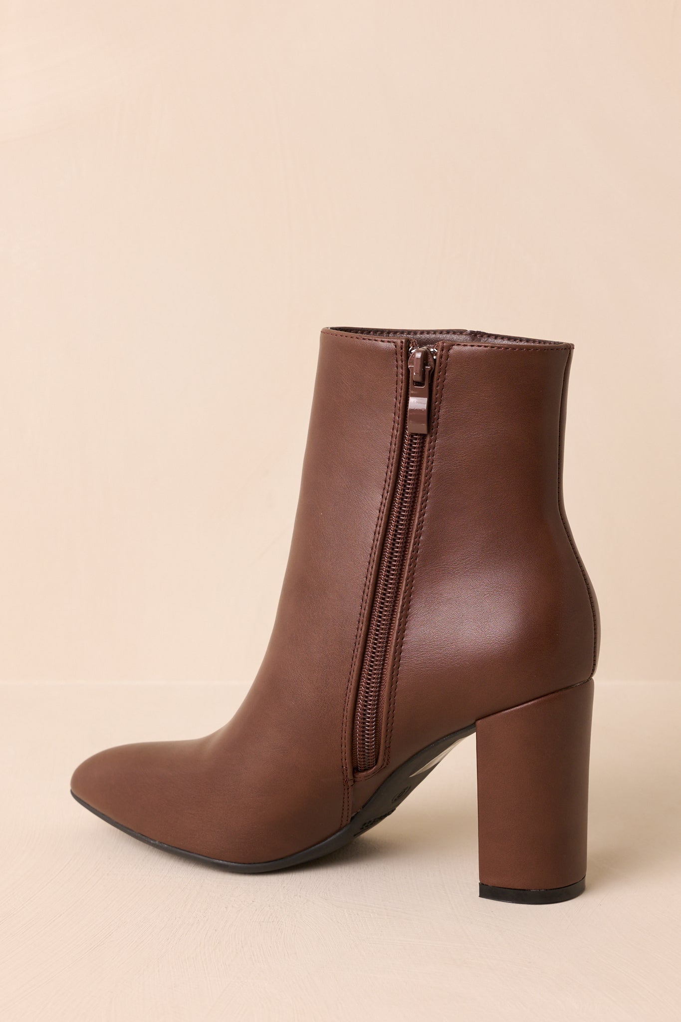 From Here On Brown Faux Leather Block Heel Ankle Boots