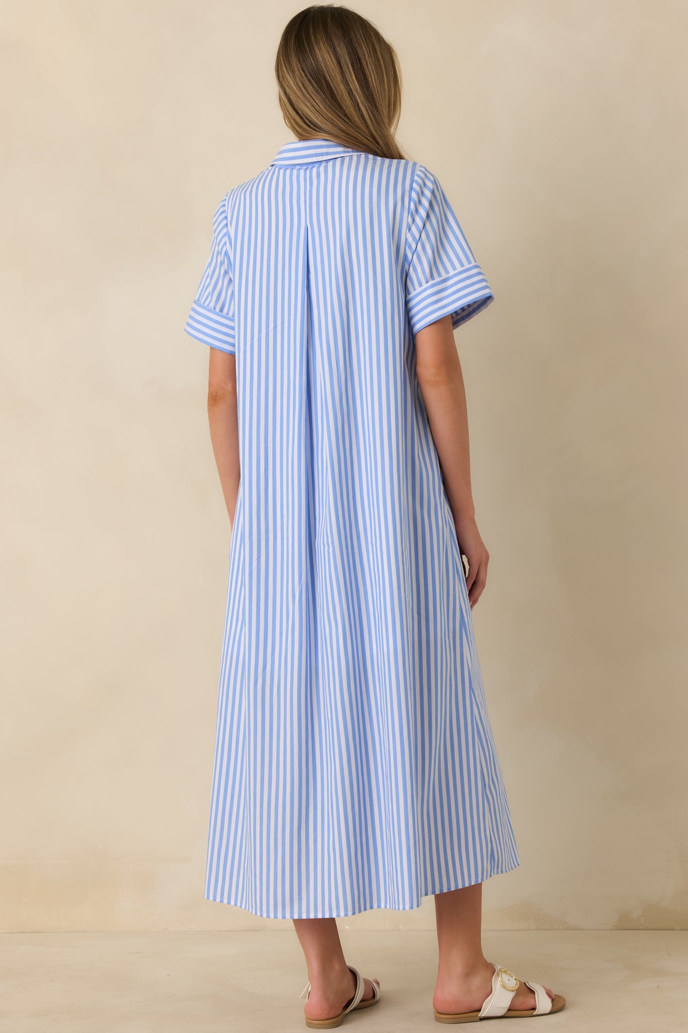 Pretty in Pinstripes Blue Cotton Stripe Button Front Maxi Shirt Dress