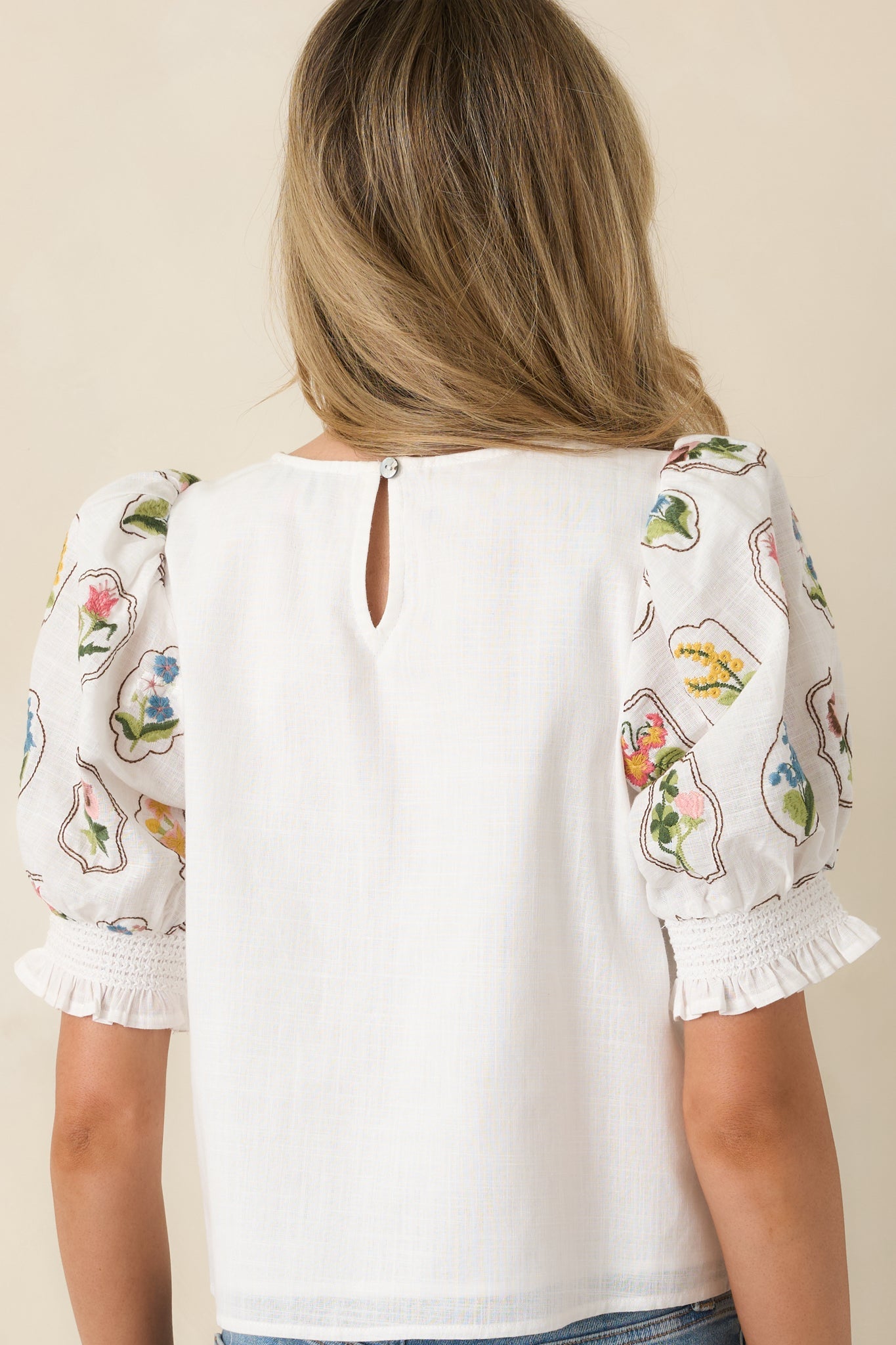 Pressed Flowers & Porcelain Ivory Multi Cotton Embroidered Floral Top