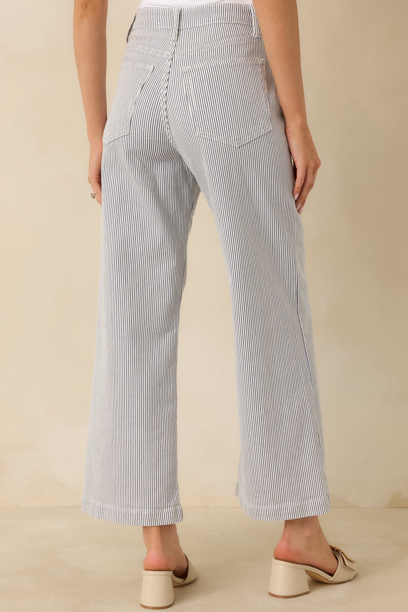 Right Where We Are Navy Stripe Cotton High Waisted Wide Leg Jeans