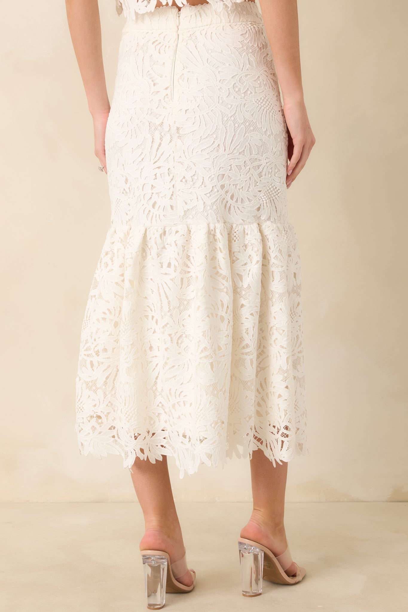 Forever Begins Ivory Floral Lace Midi Skirt