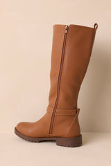 Staying Put Caramel Brown Faux Leather Knee High Riding Boots