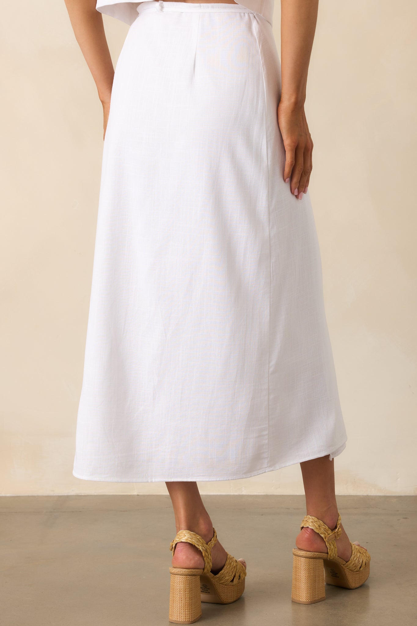 That Peaceful Feeling White Linen Blend Wrap Midi Skirt