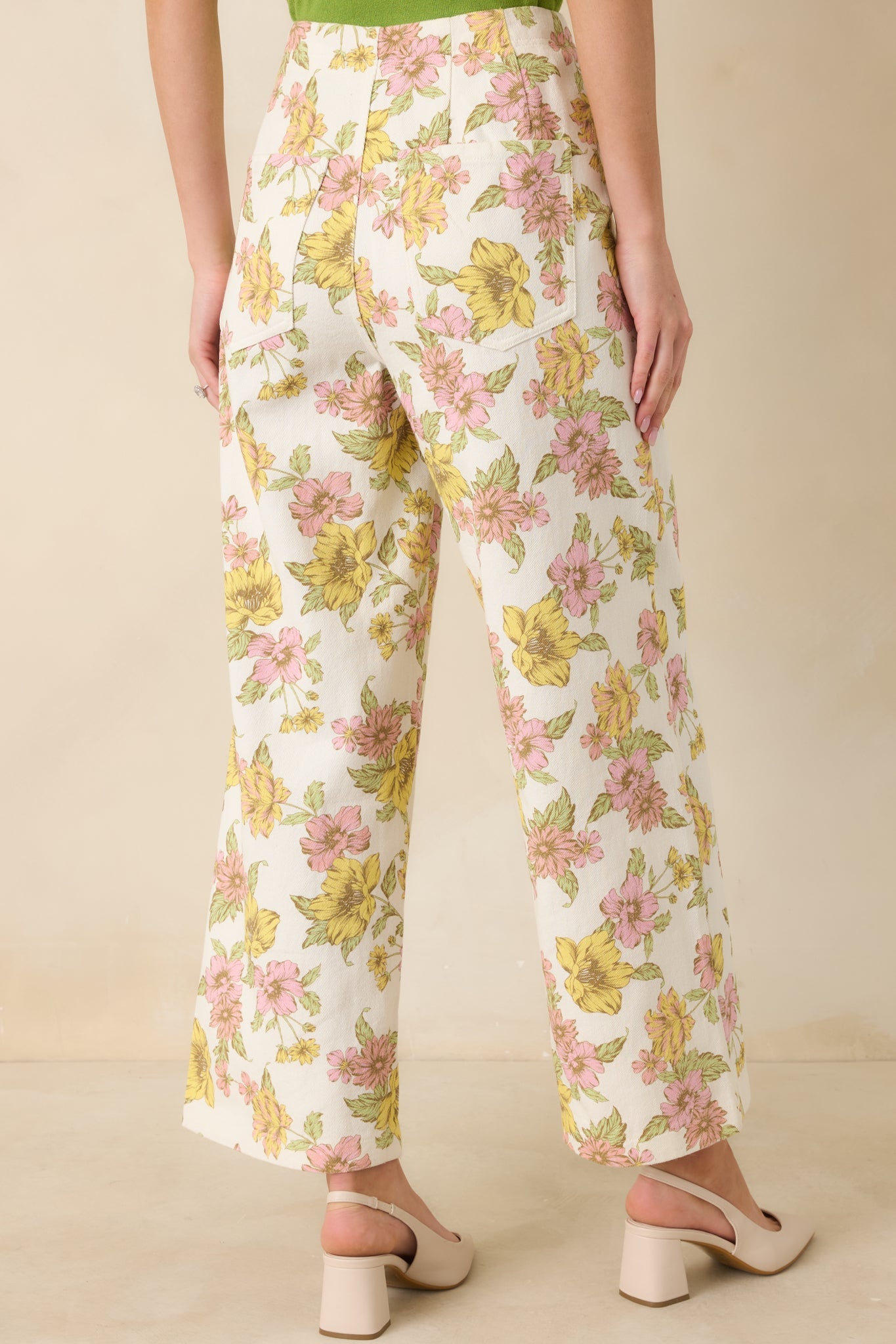 Crossing The Line Ivory Floral Print Wide Leg Pants