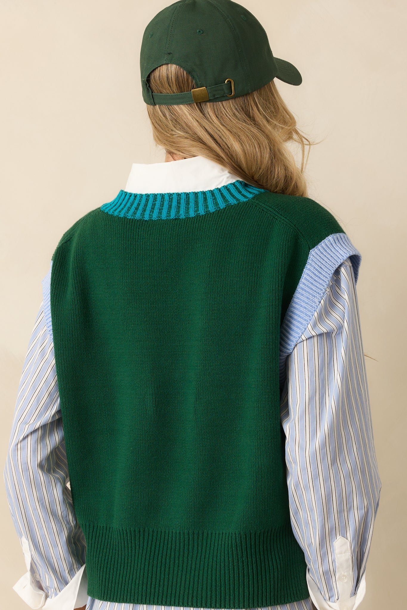 Stayed The Same Hunter Green Cotton Contrast Trim Sweater Vest