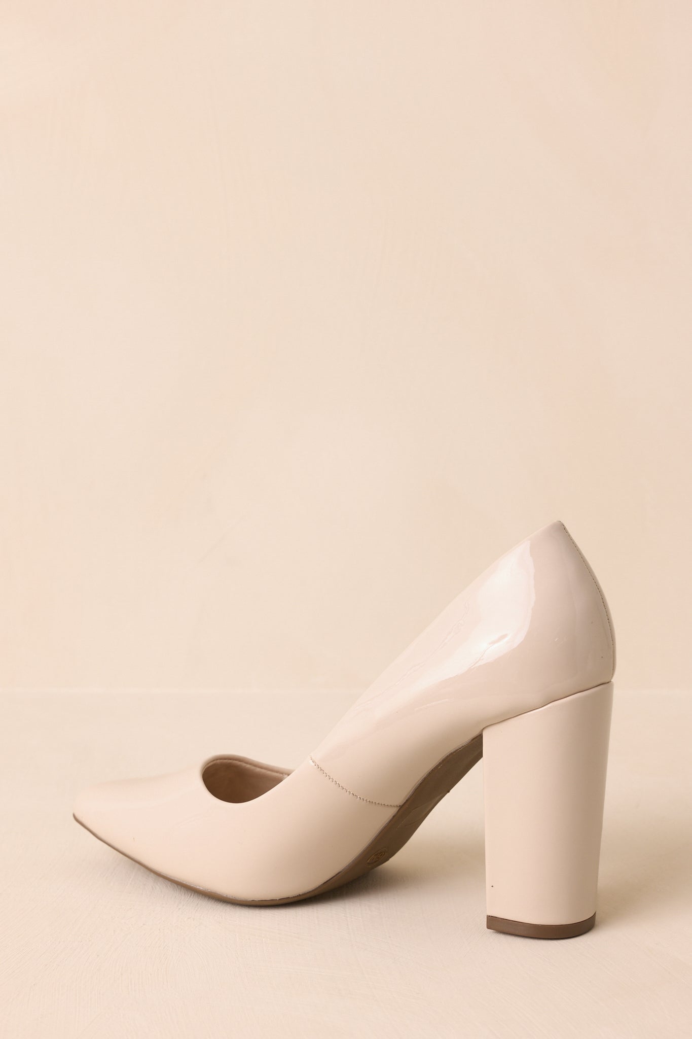 Run The Show Ivory Patent Pointed Toe Block Heel Pumps