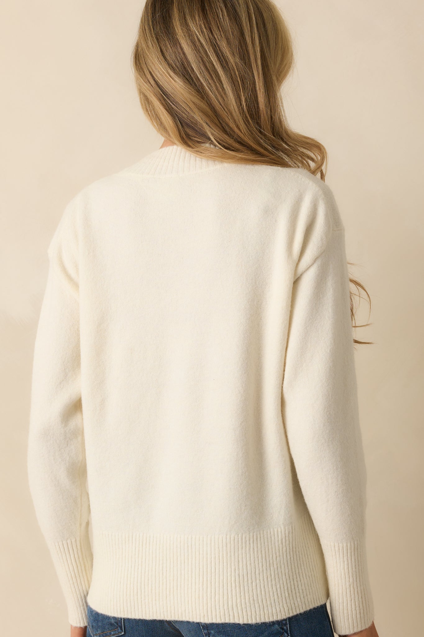 What's Your Story Ivory Knit Long Sleeve V-Neck Sweater