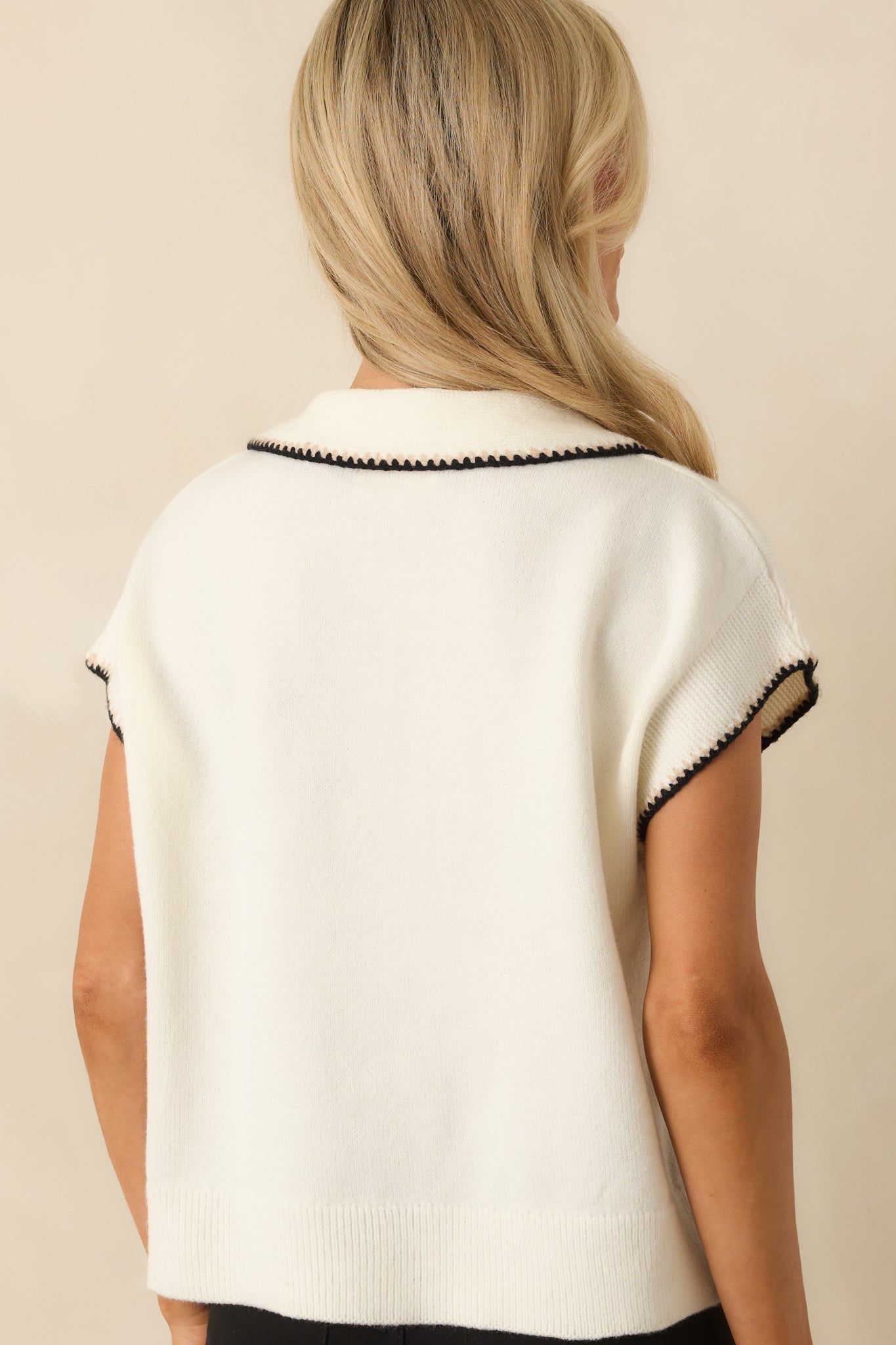 Let's Call It Even Ivory Contrast Trim Knit Short Sleeve Polo Top