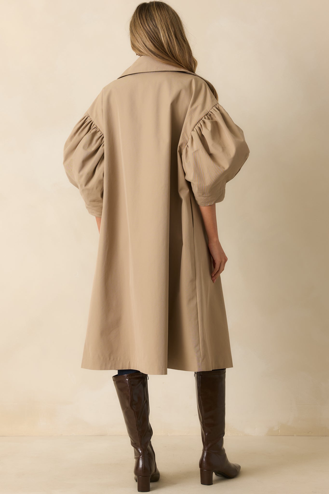 All In Good Fun Khaki Scallop Trim Puff Sleeve Button Front Coat