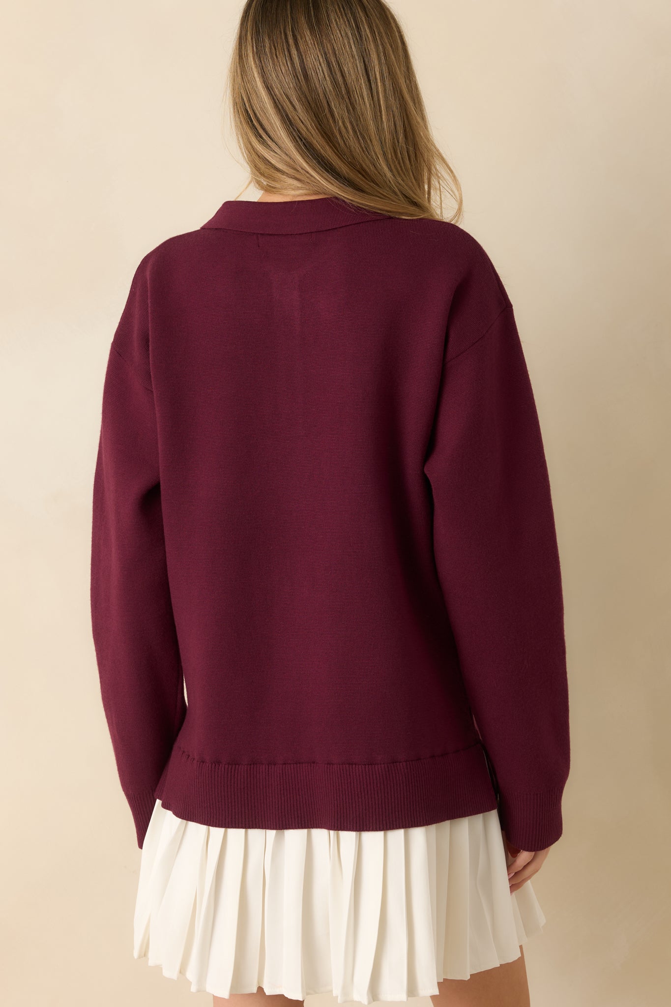Close To Heart Burgundy Knit Collared Sweater Mini Dress