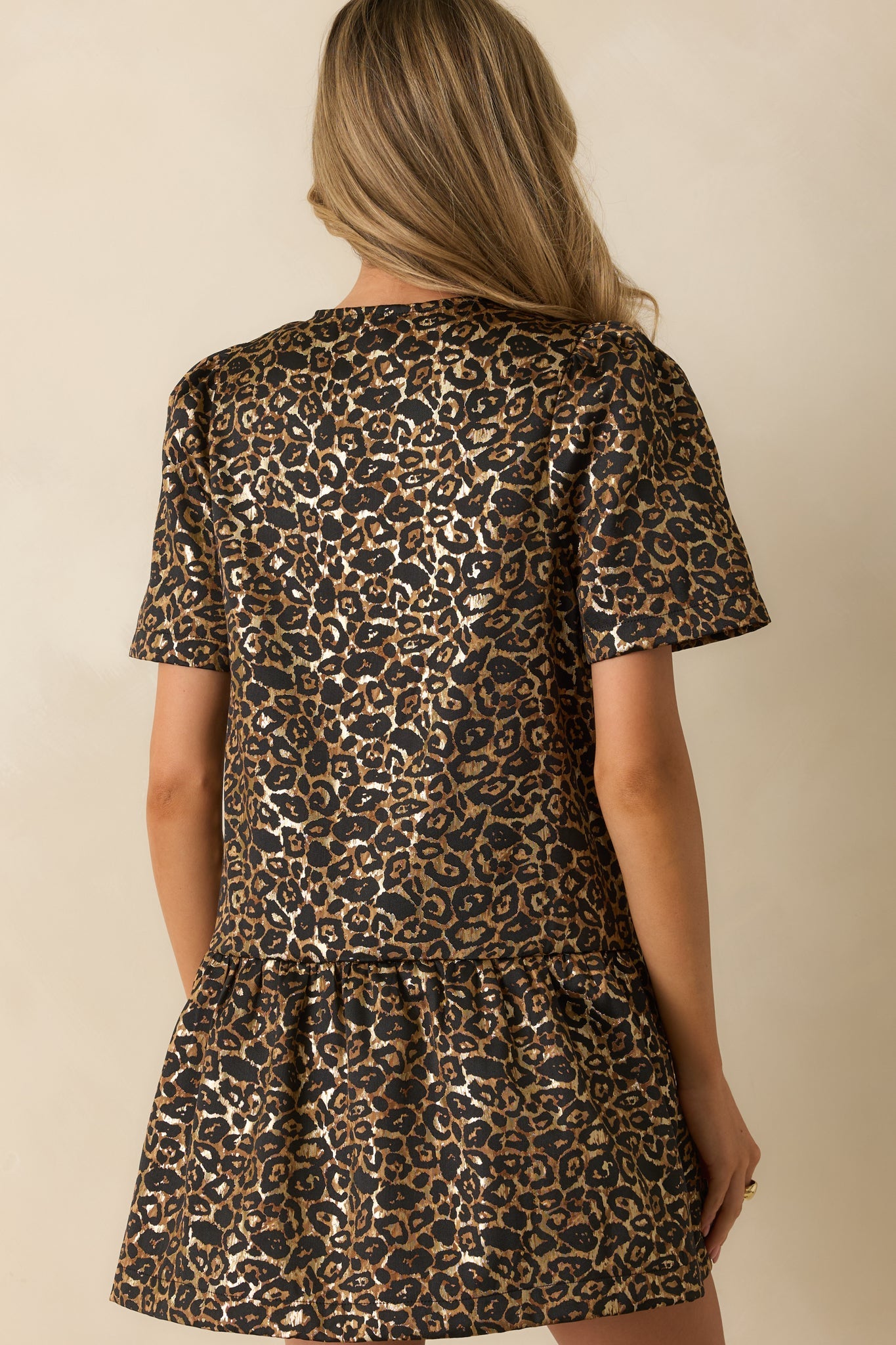 Until Then Gold Leopard Print Jacquard Mini Dress
