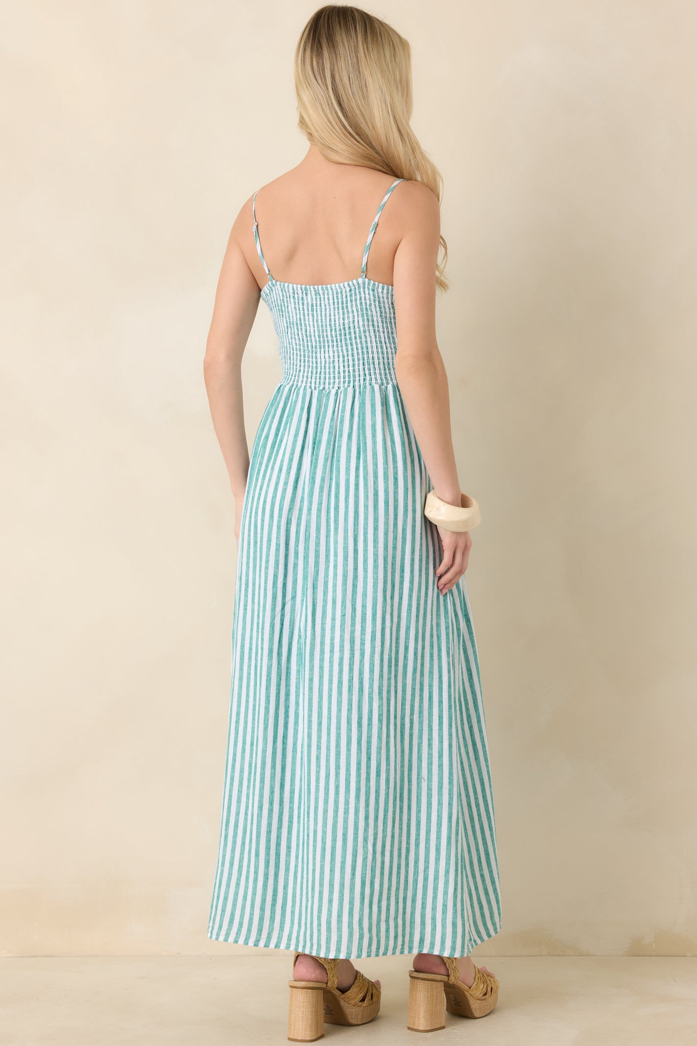 Z Supply La Palma Green Bayside Stripe Linen Maxi Dress