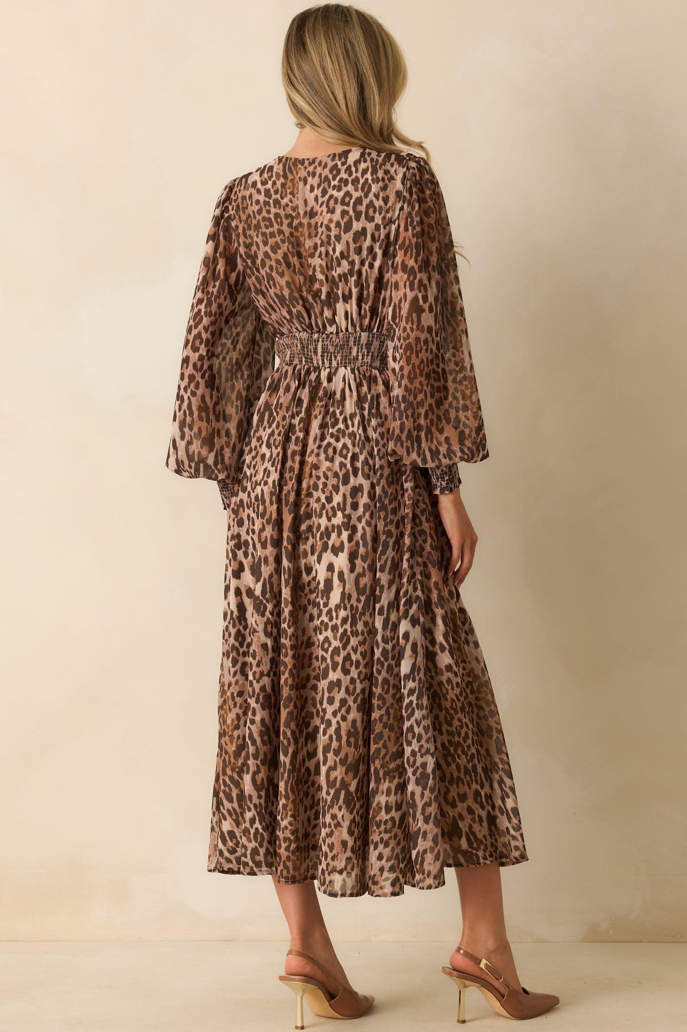 At Any Given Moment Brown Leopard Print Chiffon Maxi Dress
