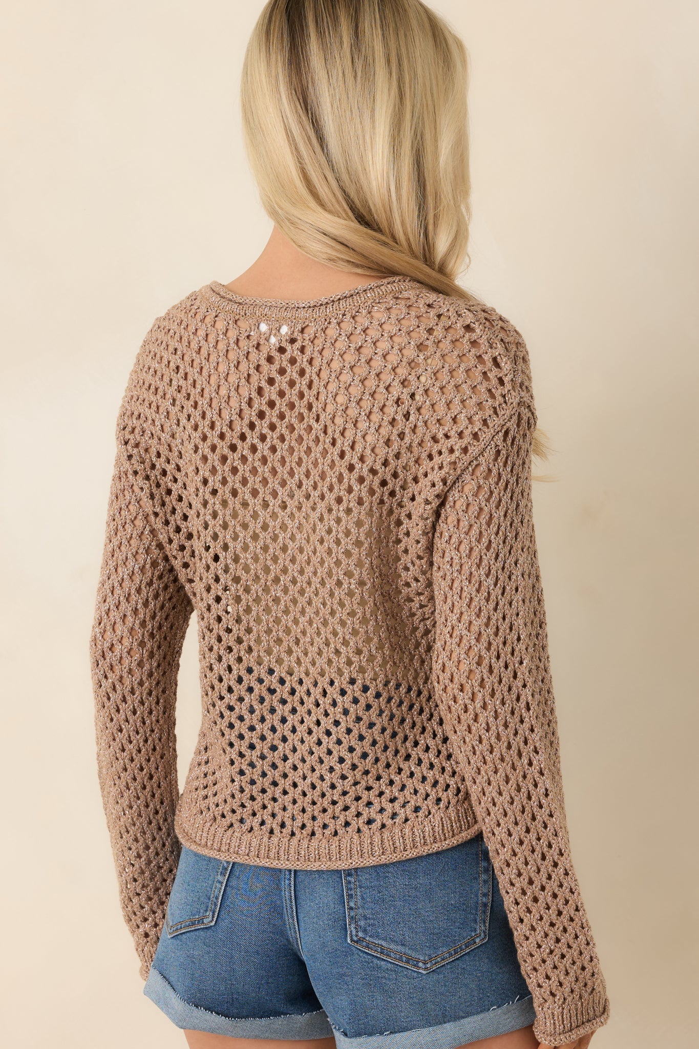 Z Supply Mocha Brown Cala Shimmer Crochet Sweater