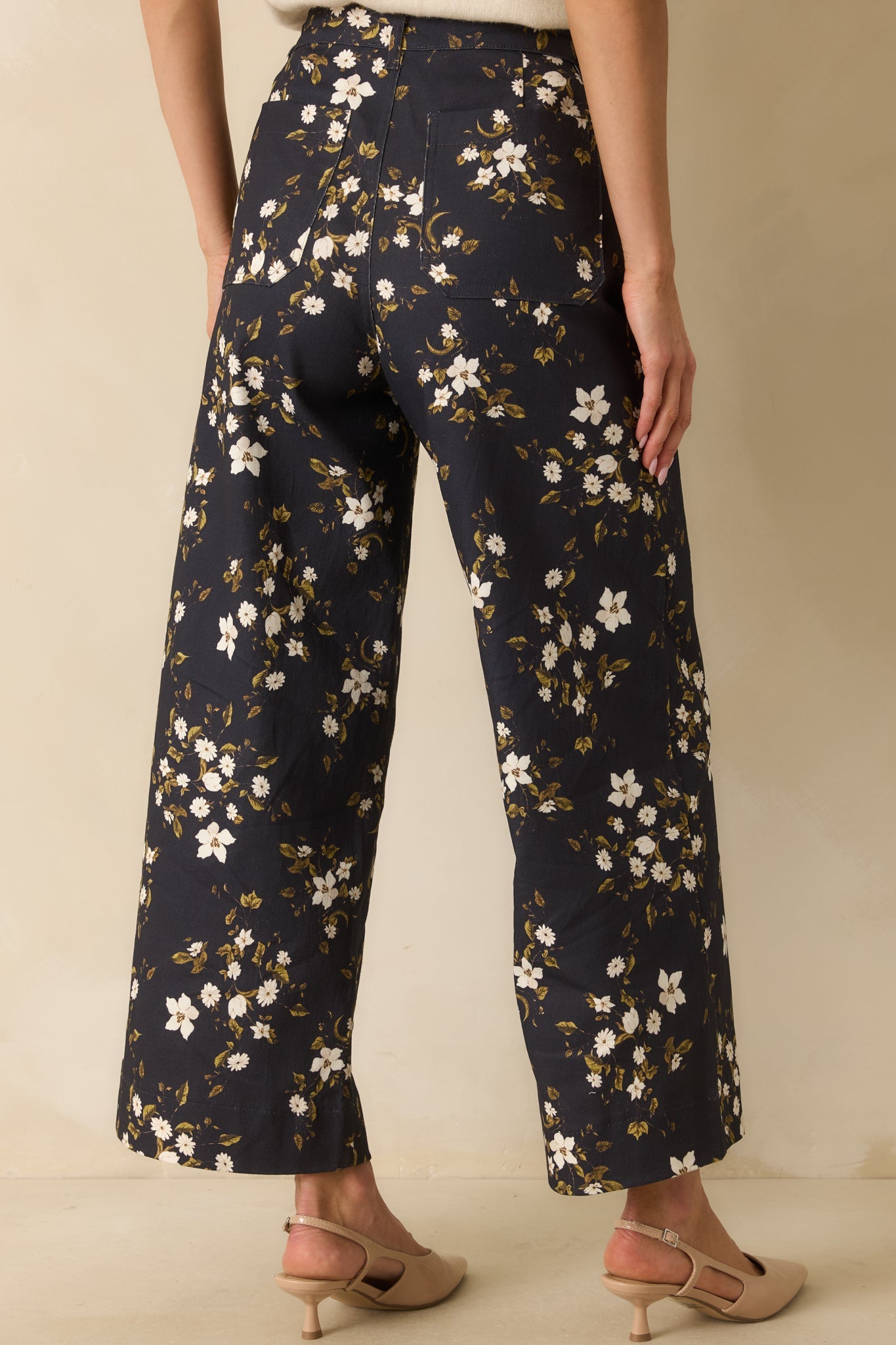 Made For These Moments Navy Floral Print Cotton Wide Leg Jeans