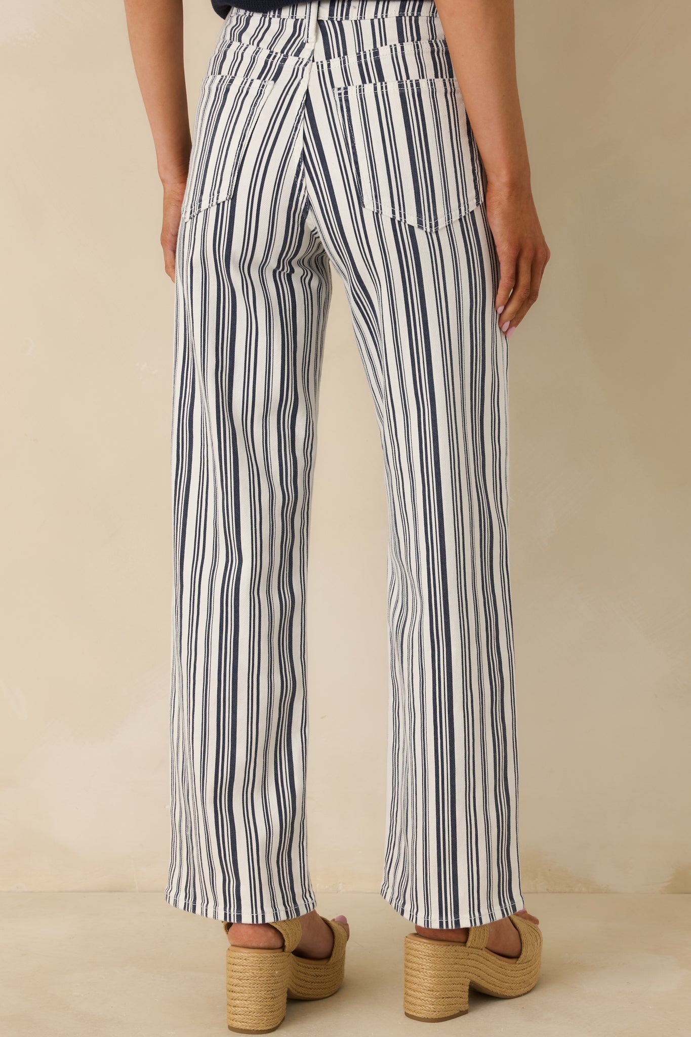 Boardwalk Bound Navy Stripe Cotton Wide Leg Pants