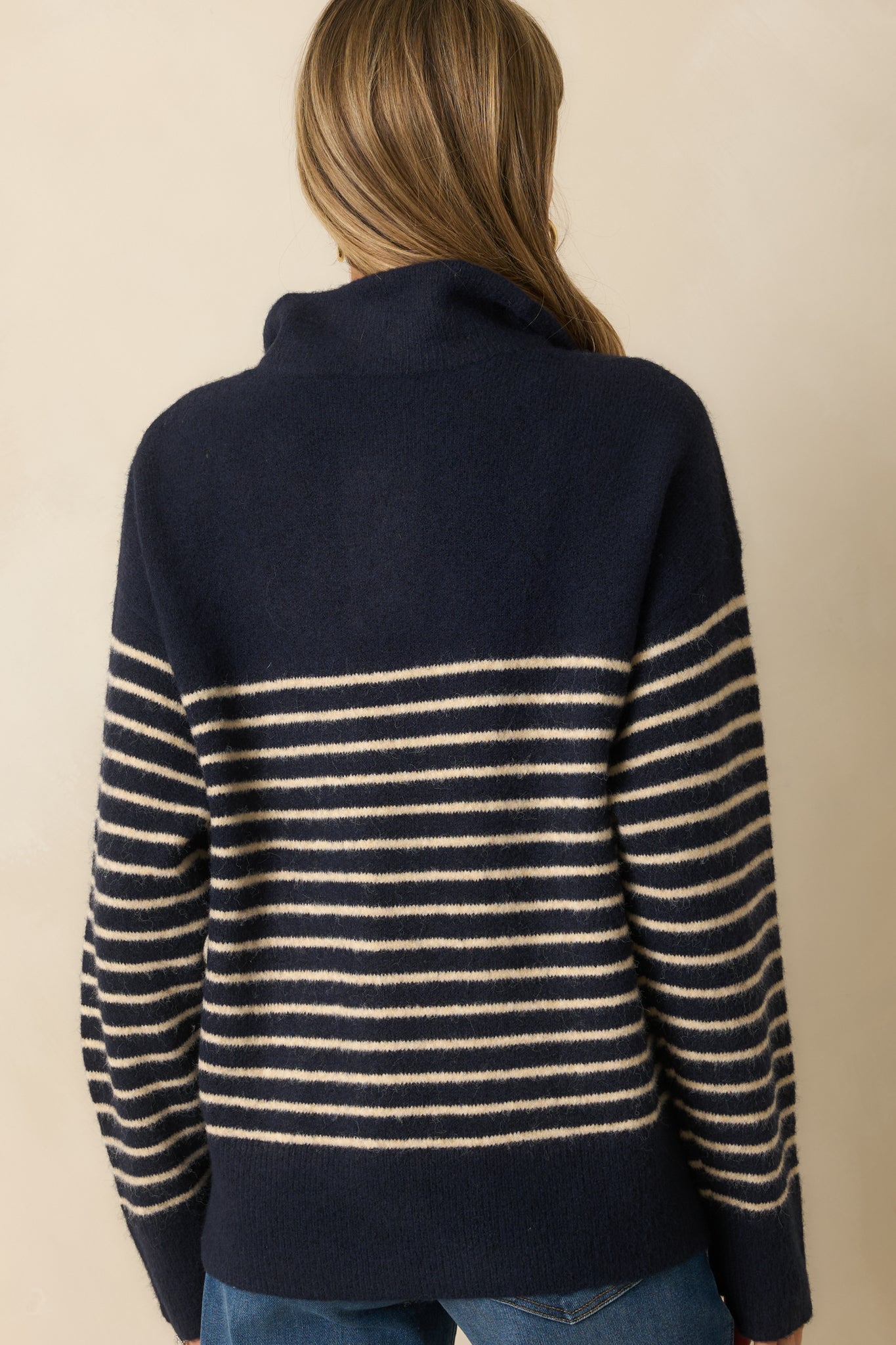 Before You Know It Navy Stripe Long Sleeve Collared Sweater