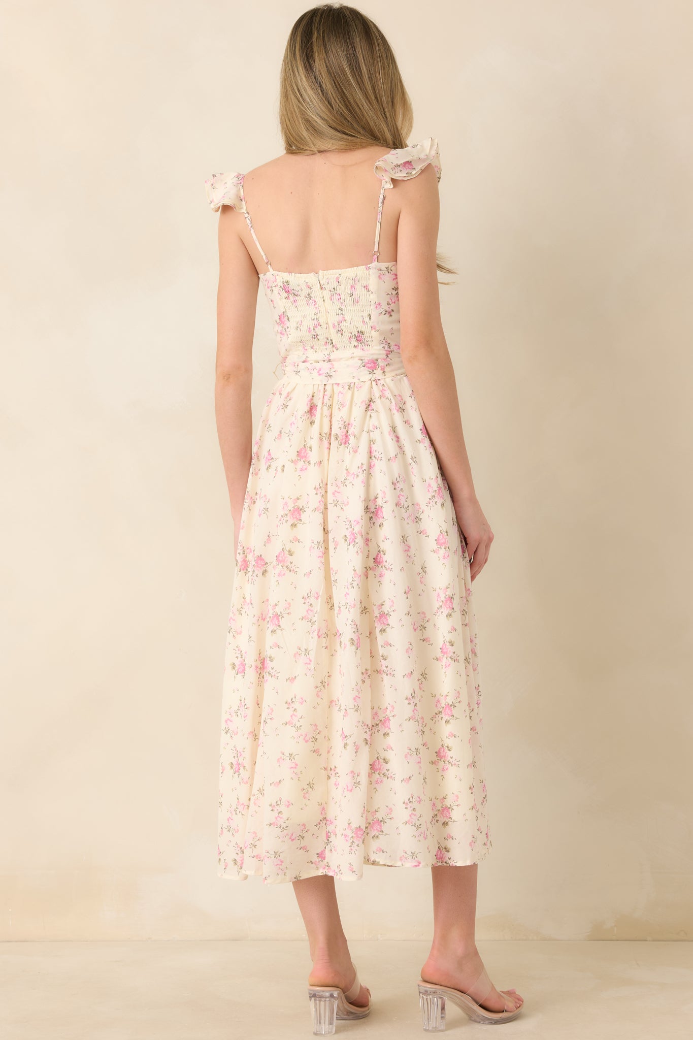 Gabrielle Light Pink Floral Cotton Bustier Midi Dress