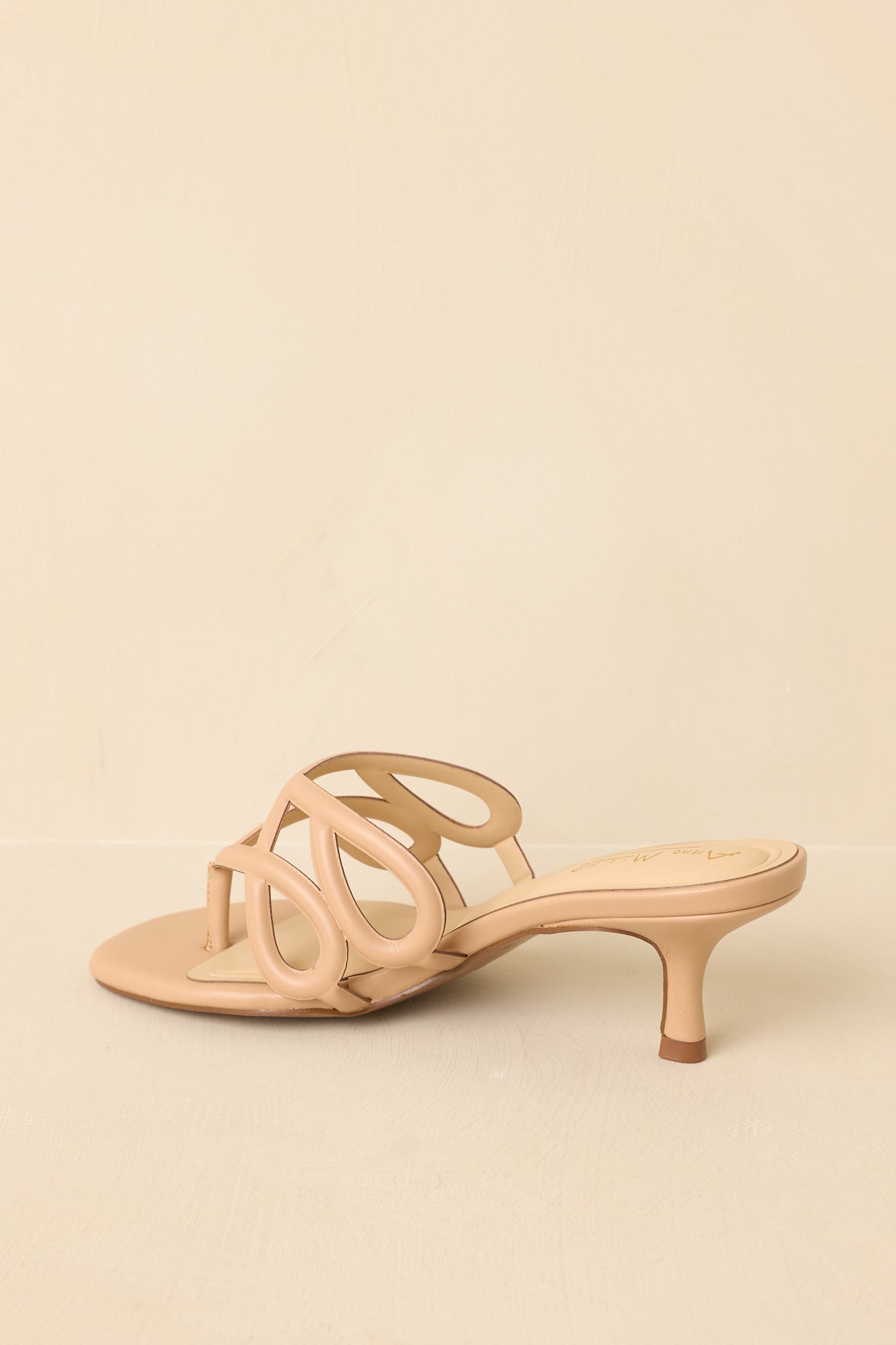 Go On, Then Beige Faux Leather Loop Detail Kitten Heel Sandals