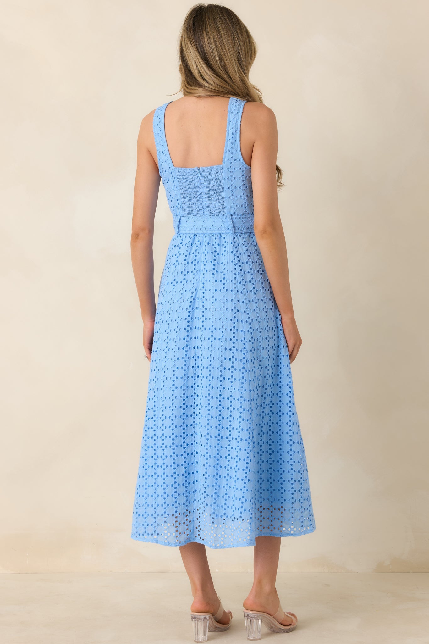 Garden Society Blue Cotton Eyelet Sleeveless Midi Dress