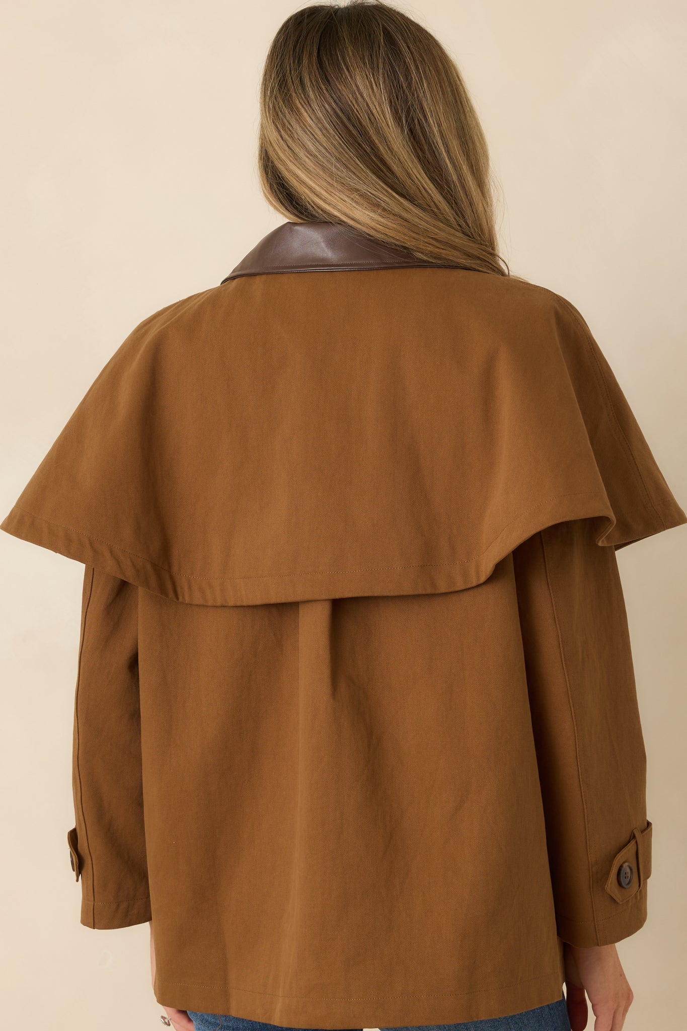 Well Traveled Ways Brown Cotton Cape Back Utility Jacket