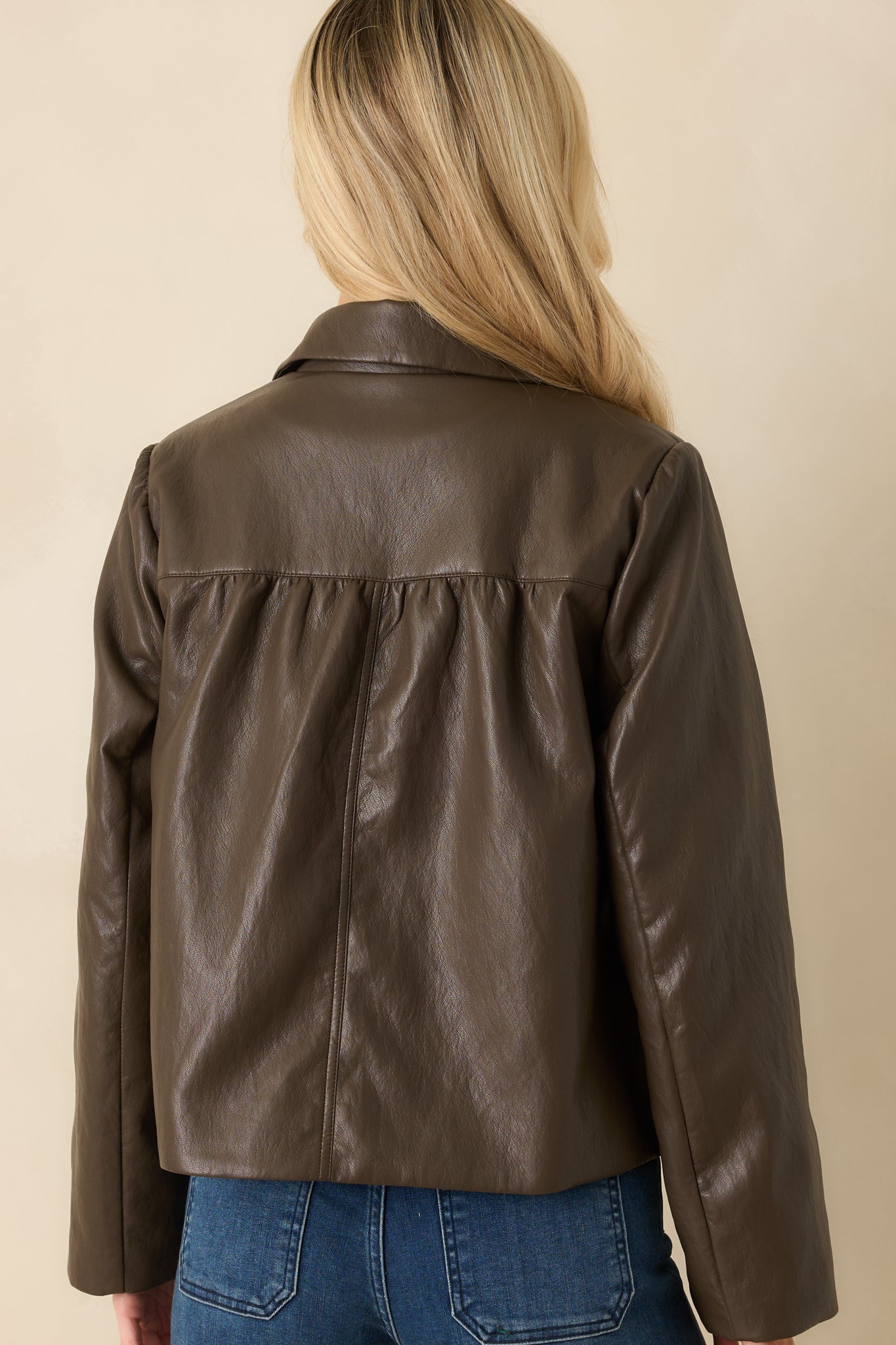 City Limits Chocolate Brown Faux Leather Button Up Jacket