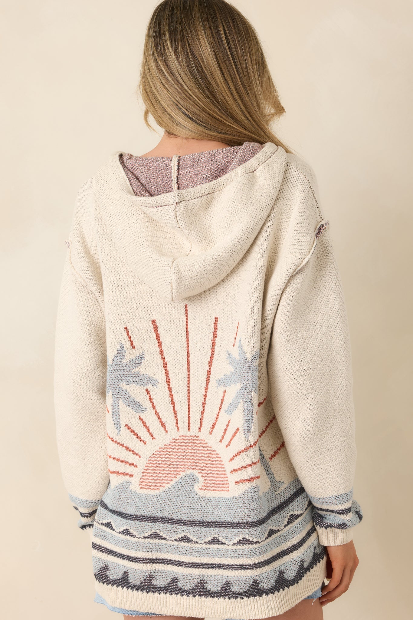 Off the Map Ivory & Blue Jacquard Cotton Pullover Hoodie
