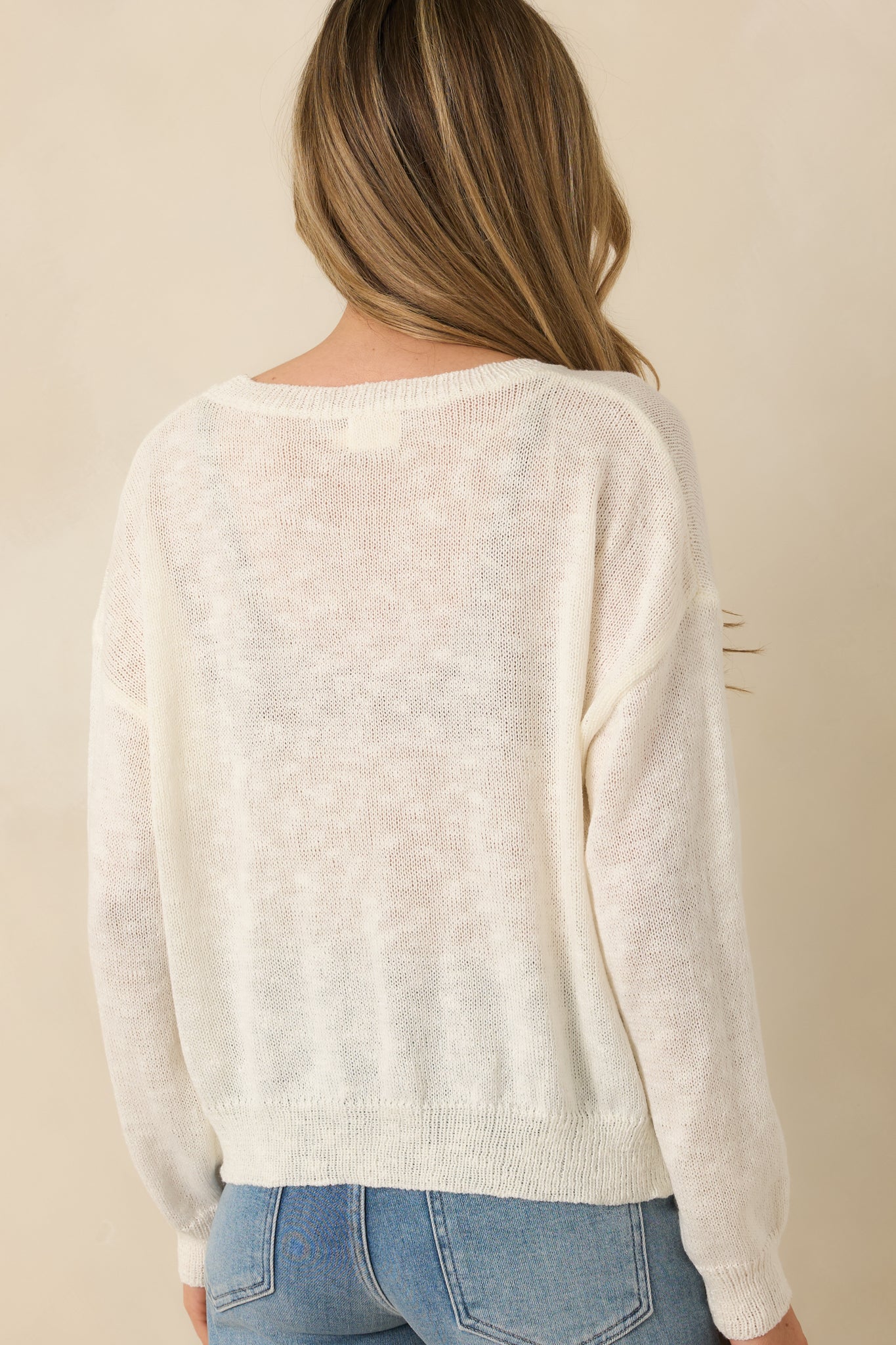 Just Swimmingly Ivory Knit Fish Embroidered Sweater