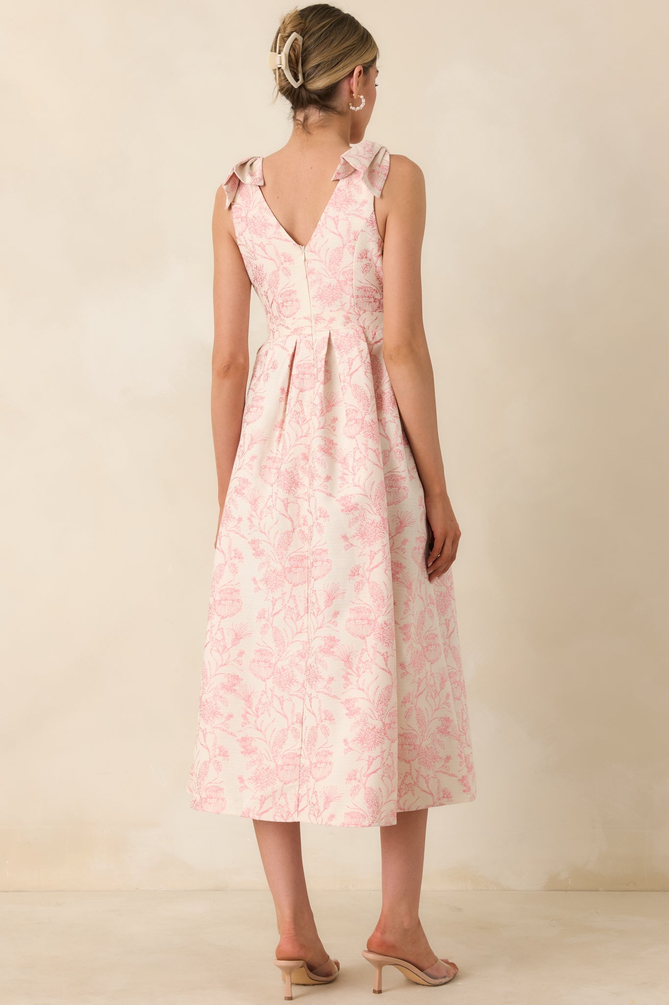 Tie It Up Pretty Pink Floral Bow Strap Midi Dress