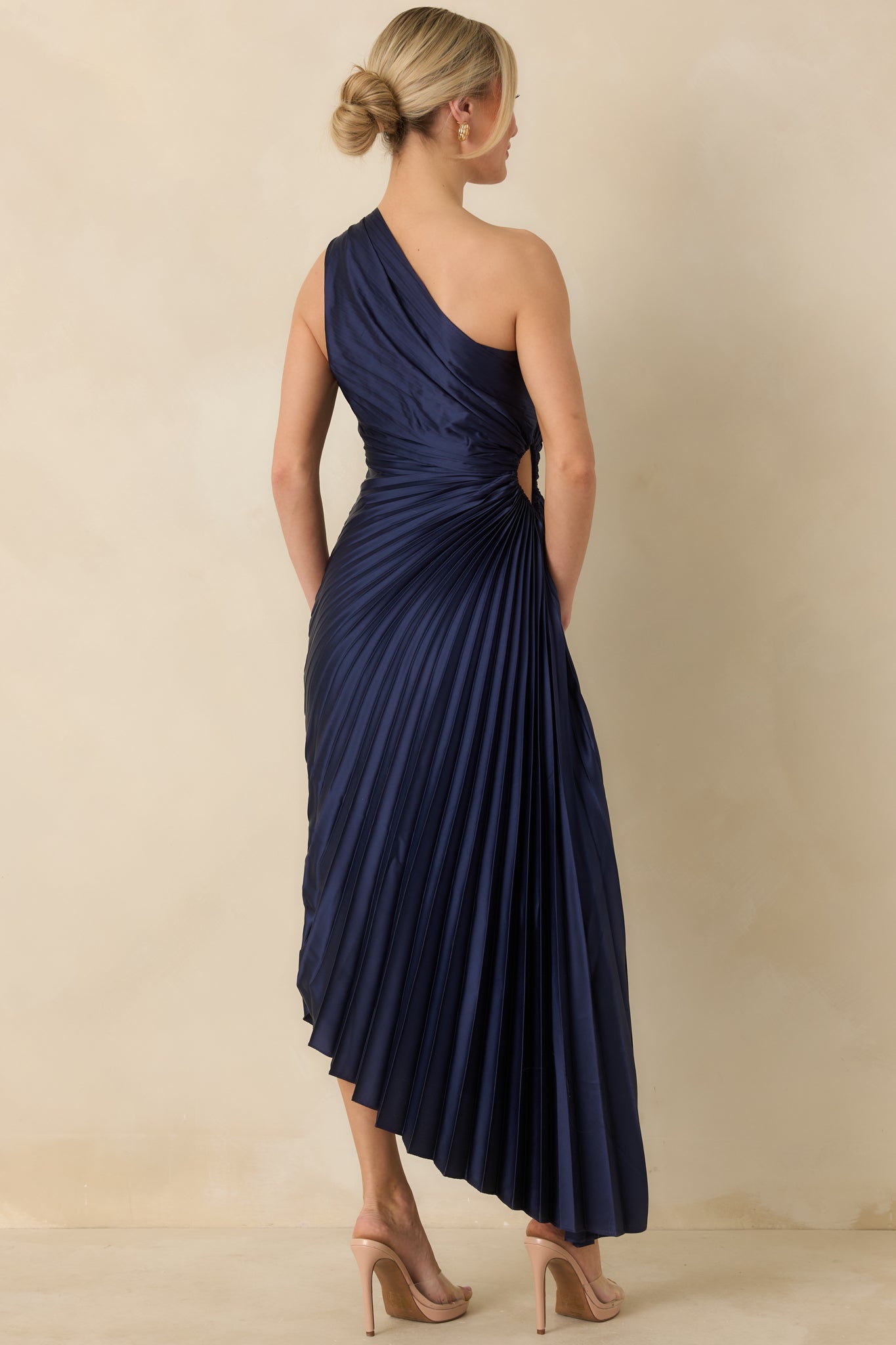 Poetic Charm Navy Blue Asymmetric One Shoulder Maxi Dress