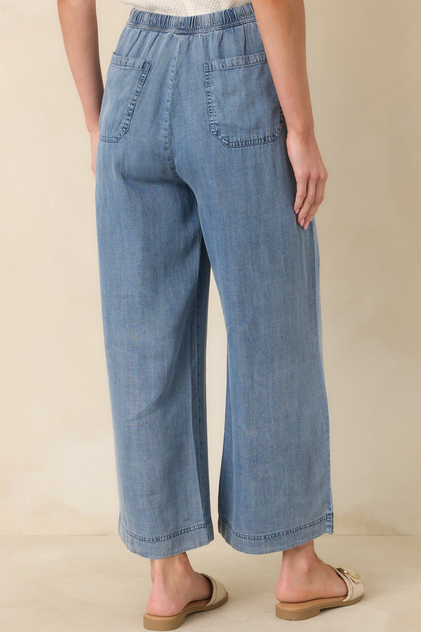 Wherever You're Going Medium Wash Denim Wide Leg Drawstring Pants