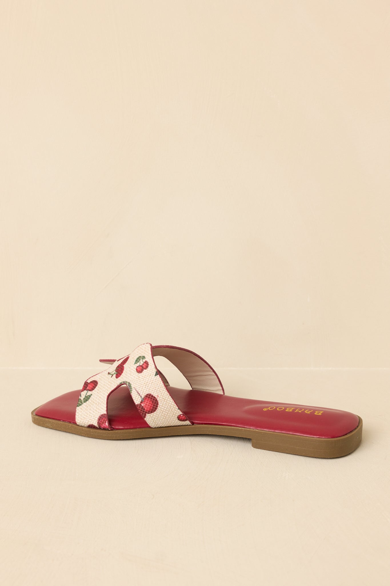 Picked Fresh for You Red Multi Cherry Print Slide Sandals
