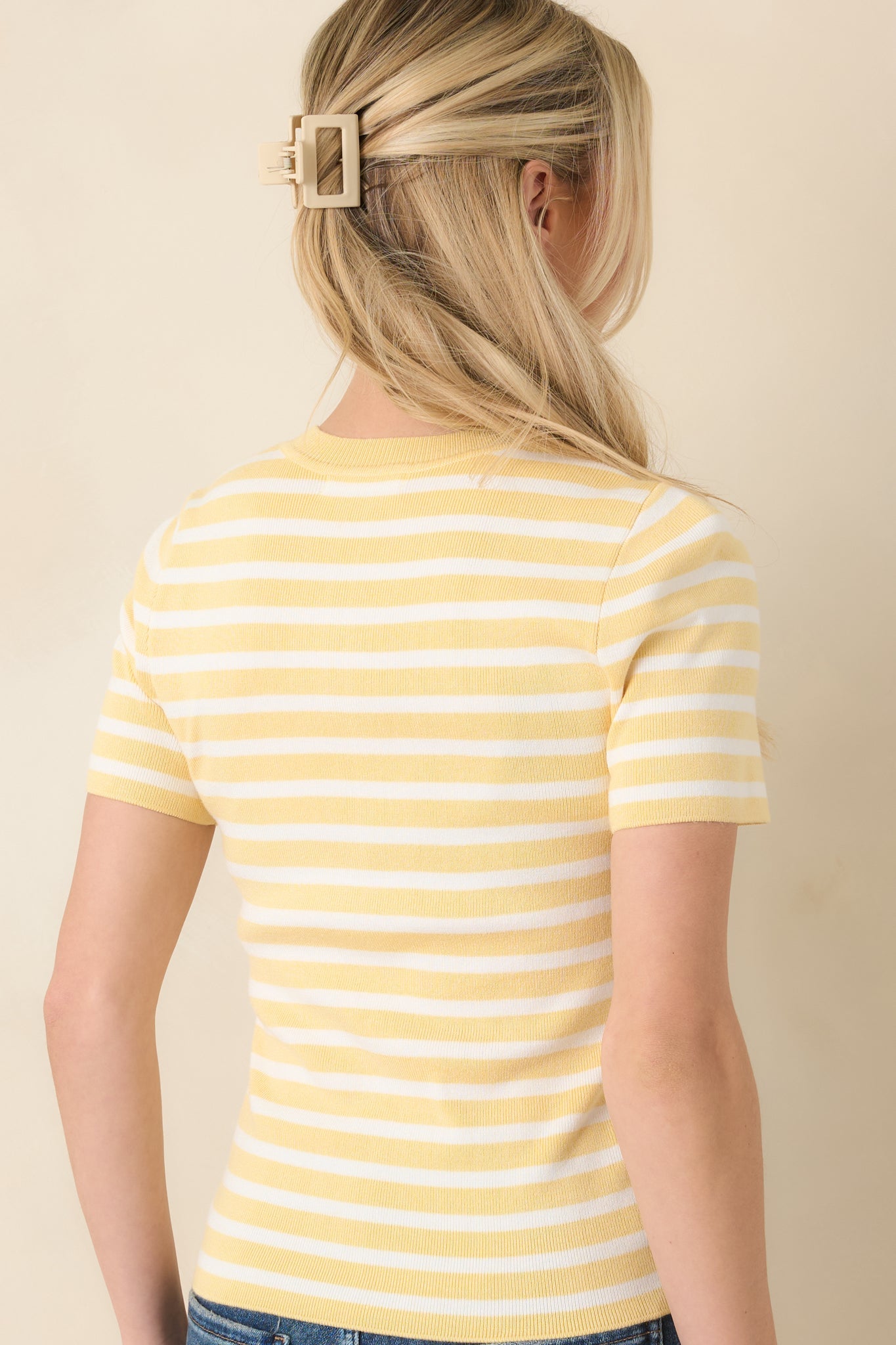 Let's Catch Up Yellow Stripe Short Sleeve Top