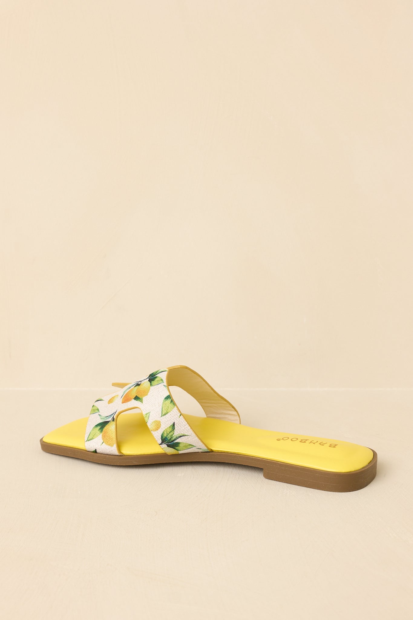 Picked Fresh for You Yellow Multi Lemon Print Slide Sandals