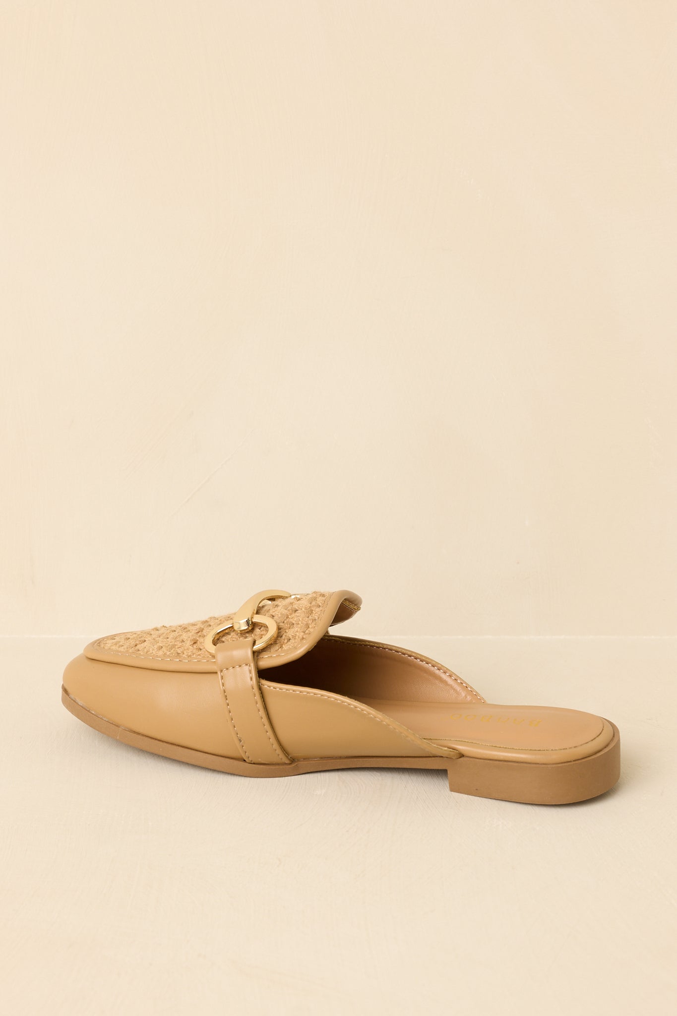 Easy Elegance Tan Woven Faux Leather Mule Loafers