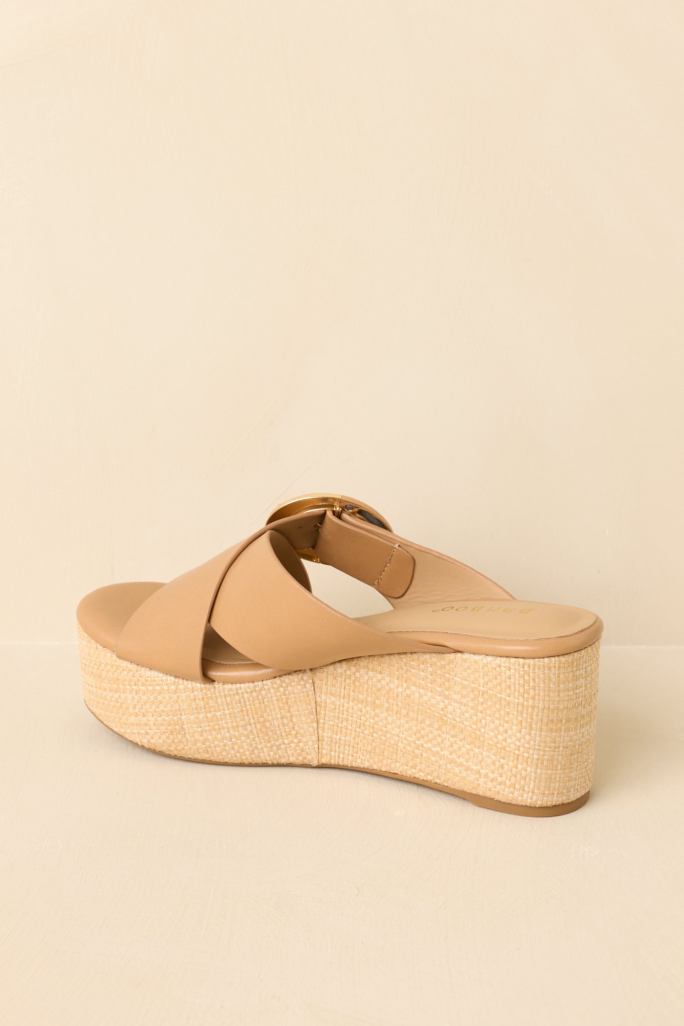 Feeling Elated & Elevated Tan Faux Leather Platform Wedge Sandals