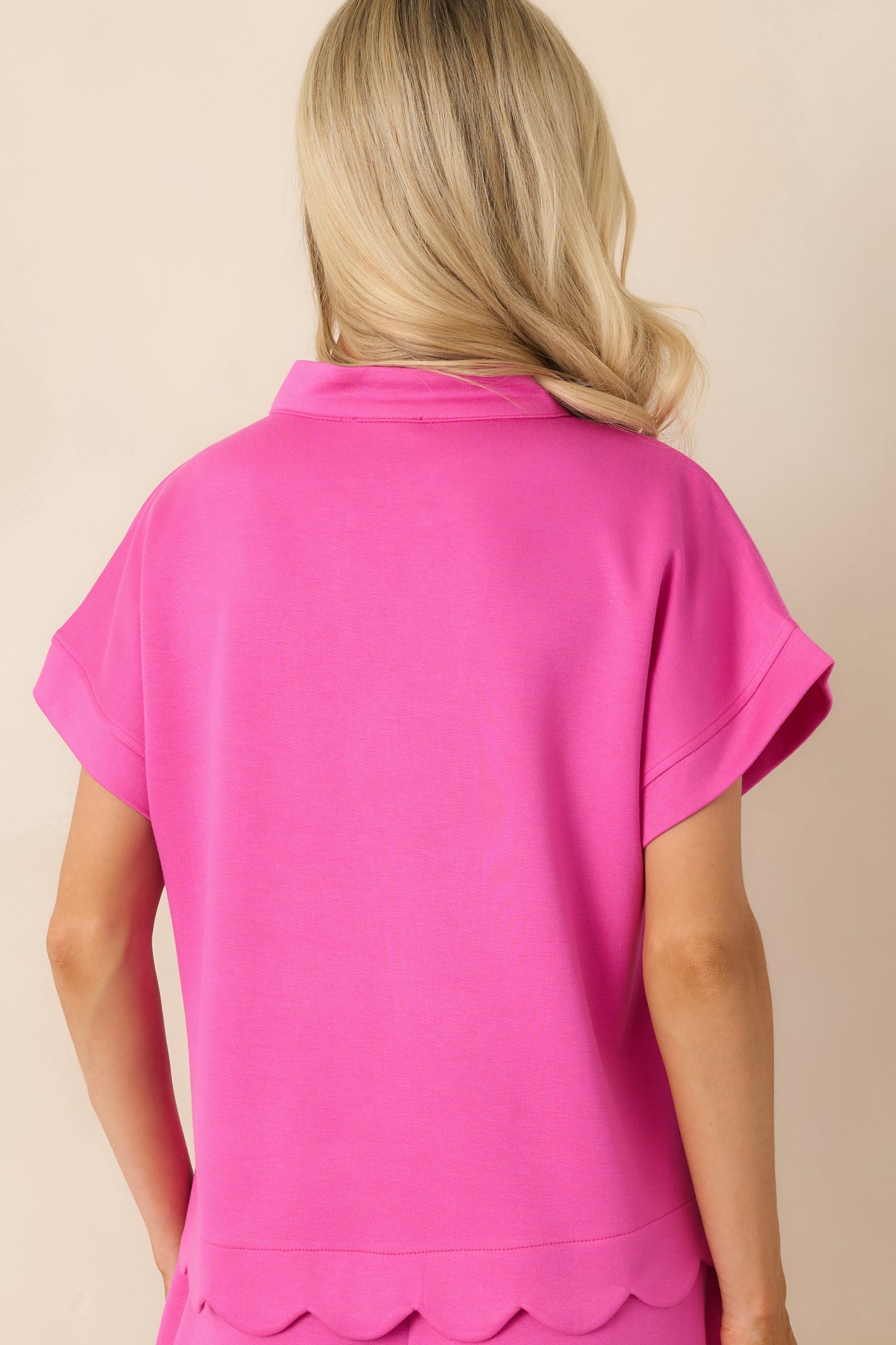 First Class Flirt Hot Pink Scalloped Hem Top