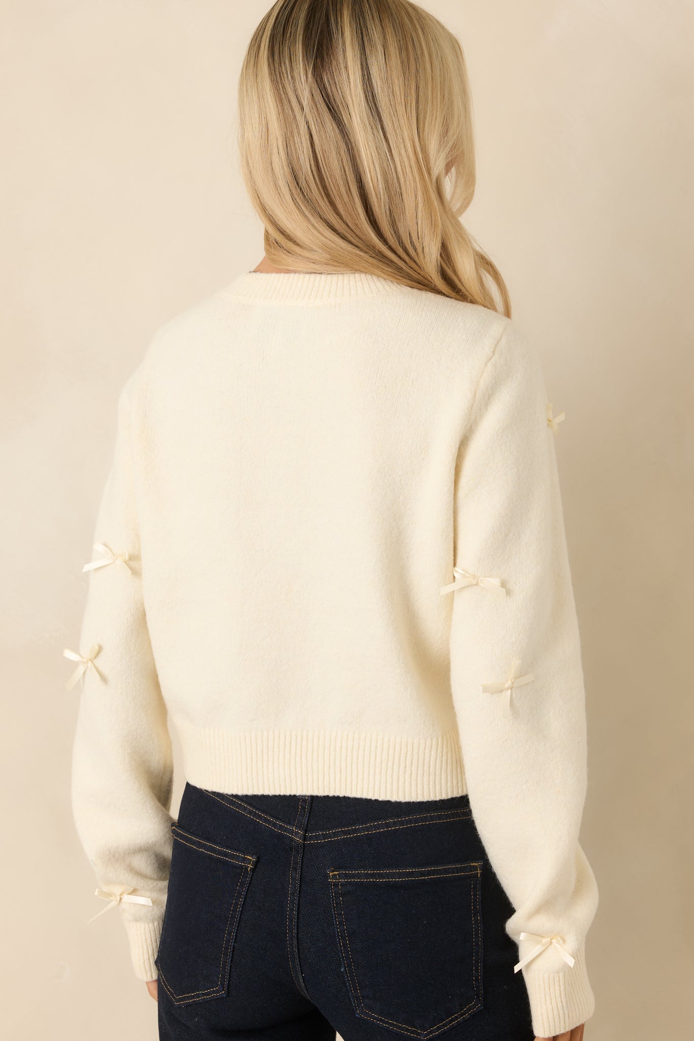 Little Love Notes Ivory Knit Bow Detail Button Front Cardigan Sweater