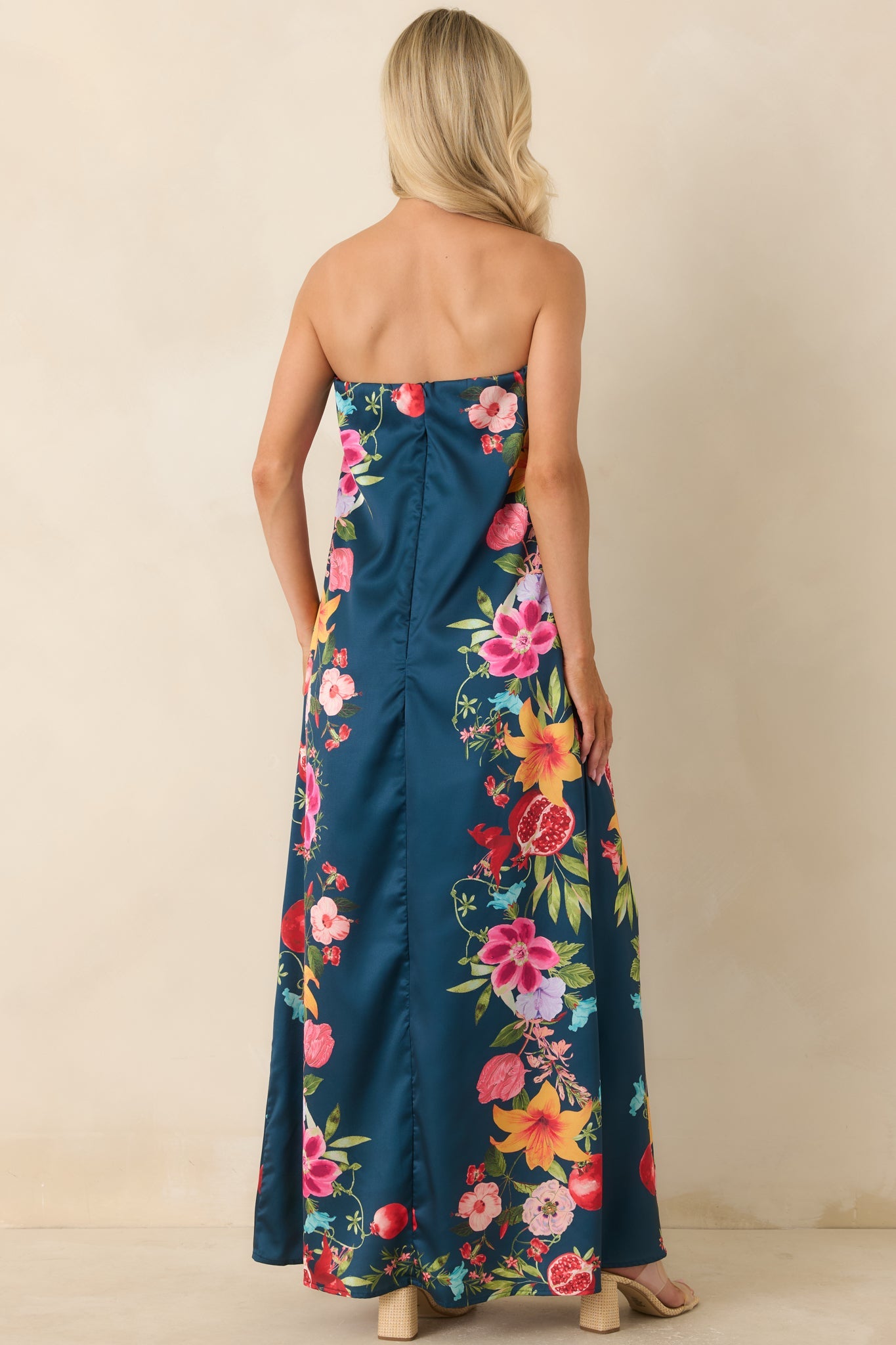 Moonlit Tropics Navy Multi Floral Strapless Maxi Dress