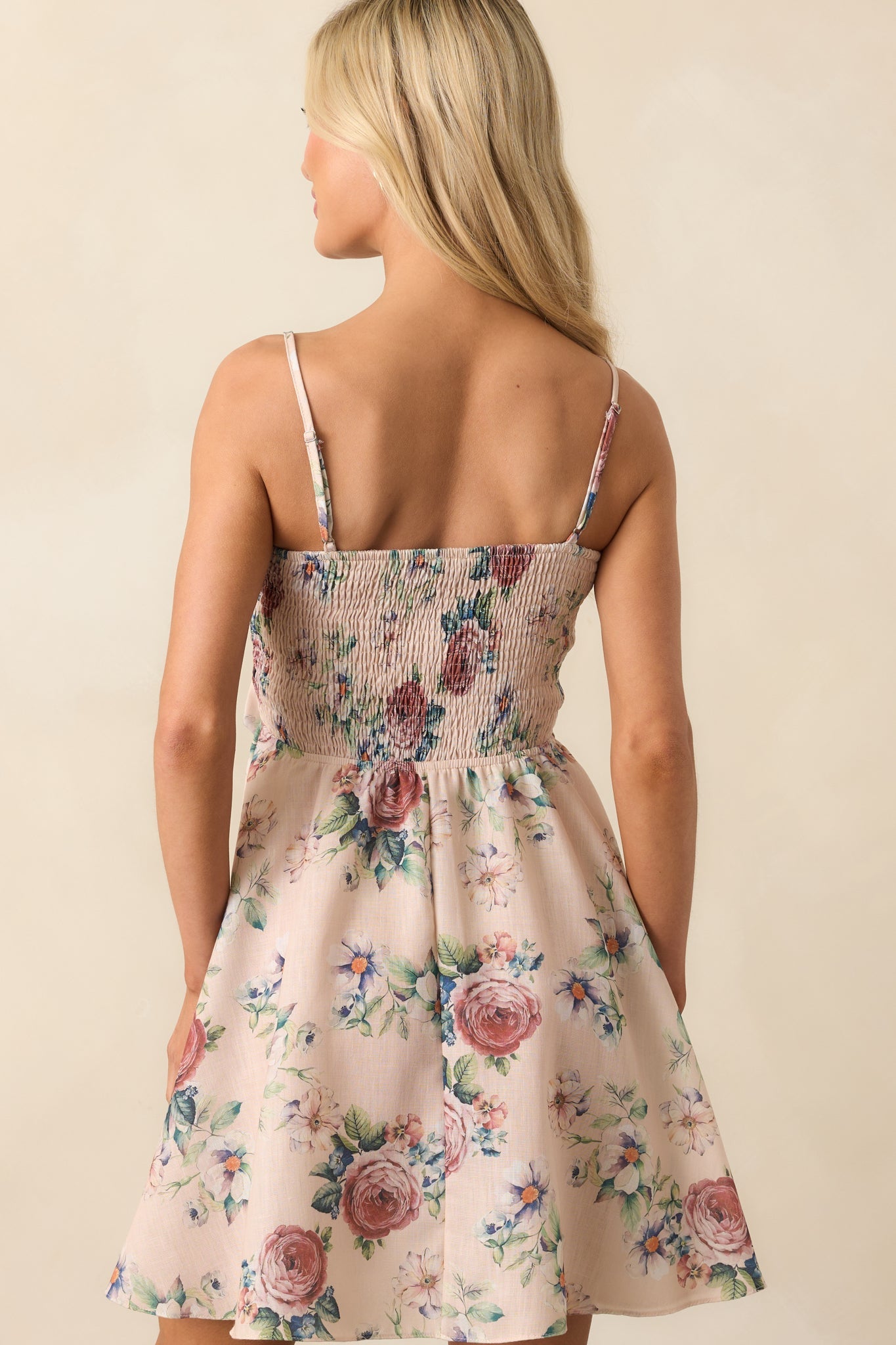 Swept Me Off My Feet Beige Multi Floral Tie Front Mini Dress
