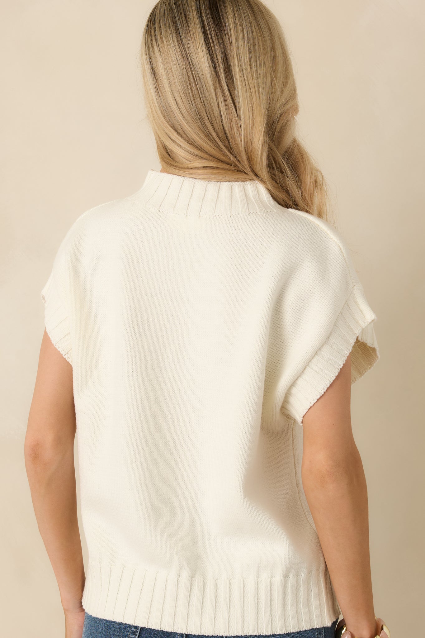 Easy to Adore Ivory Knit Short Sleeve Mock Neck Sweater