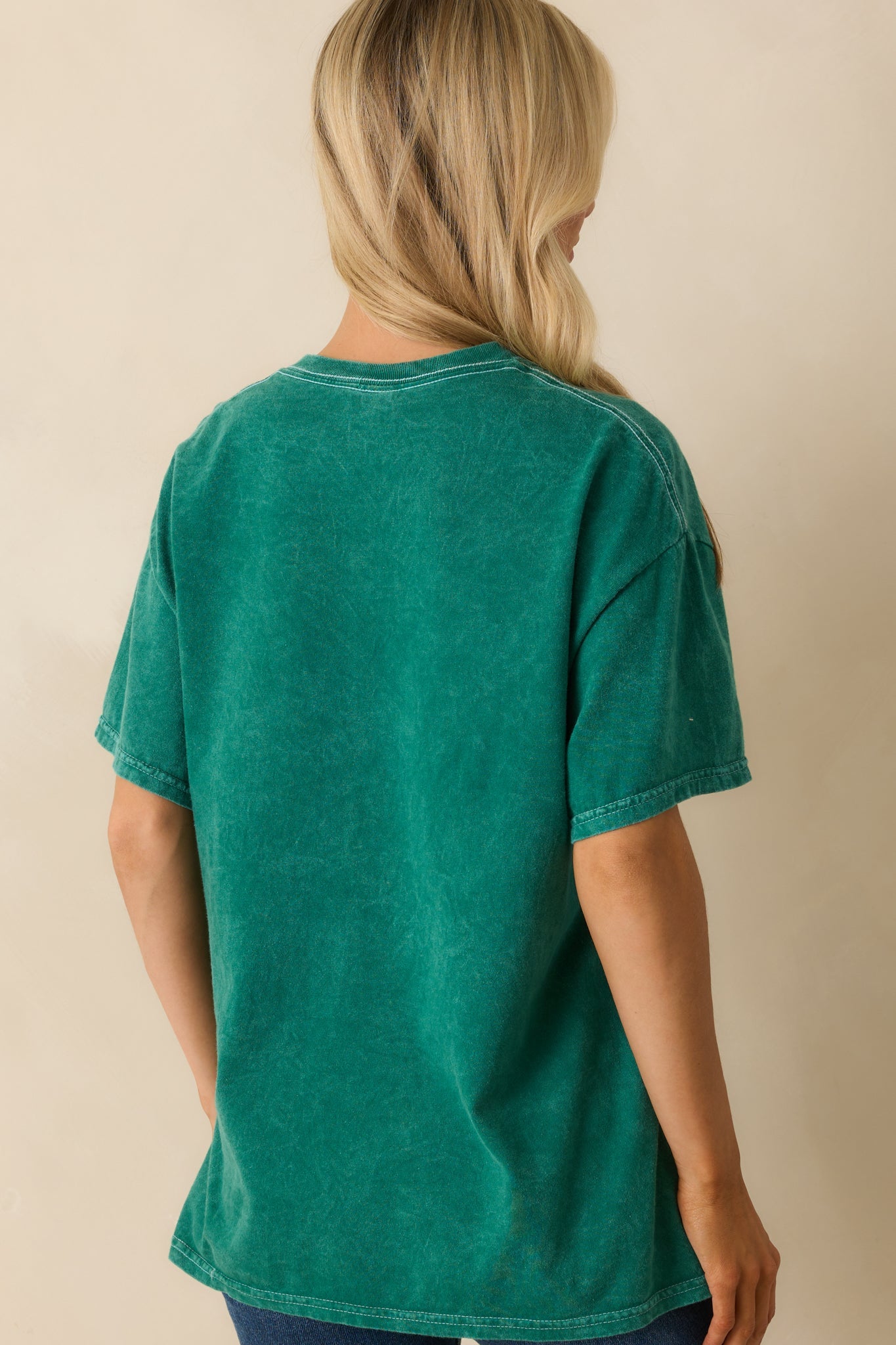 Sending Postcards Acid Wash Green Cotton Stamp Graphic Tee