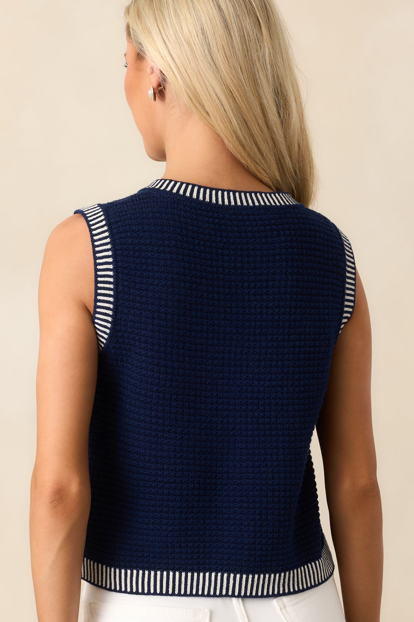 Lesson Learned Navy Cotton Button Front Sweater Vest