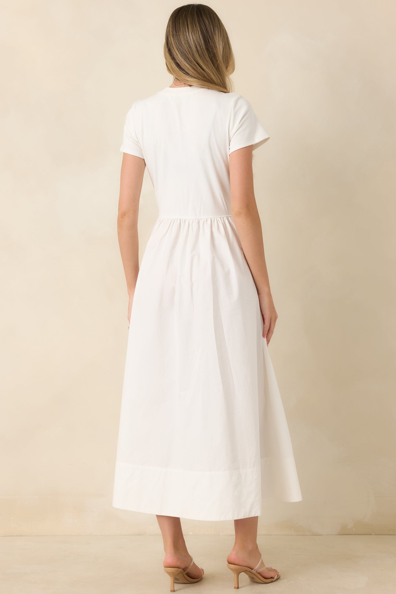 Prosperina Aria White Cotton Short Sleeve Midi Dress