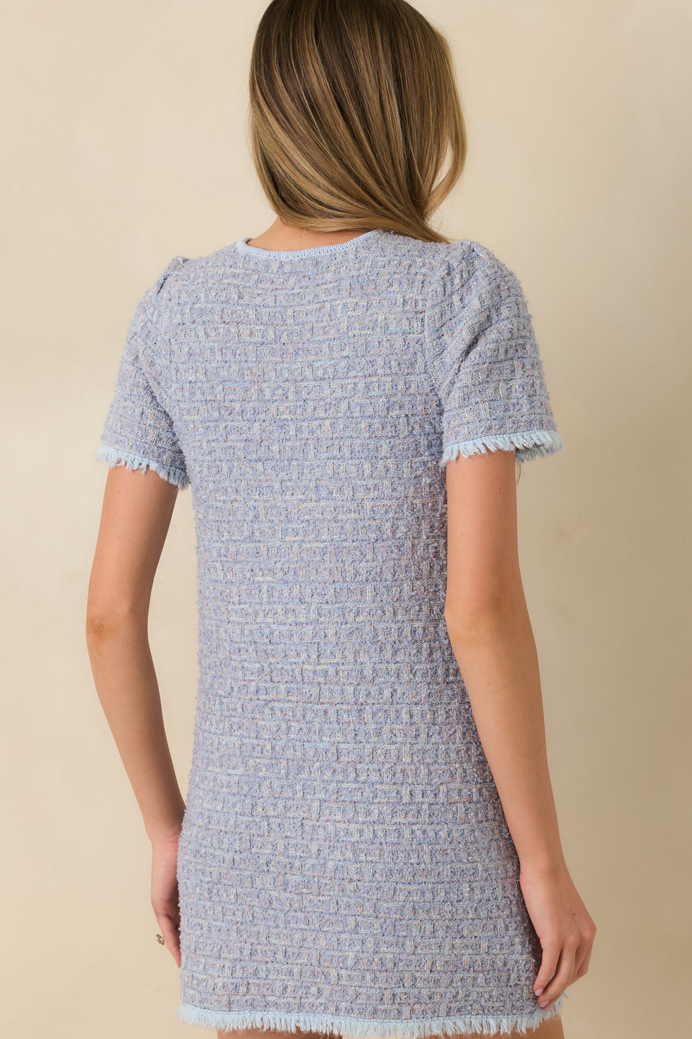 Soft Kisses Light Blue Short Sleeve Tweed Mini Dress