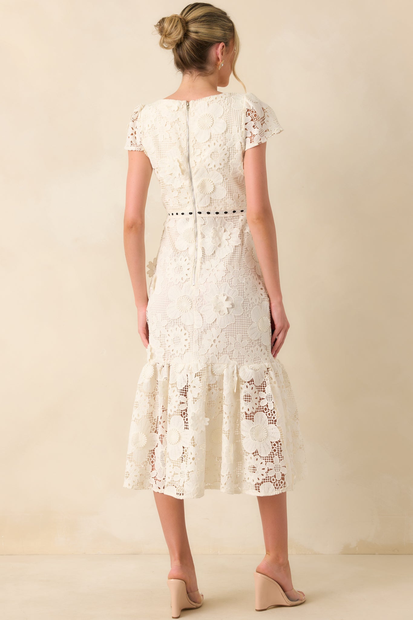 Made You Look Ivory Floral Embroidered Midi Dress