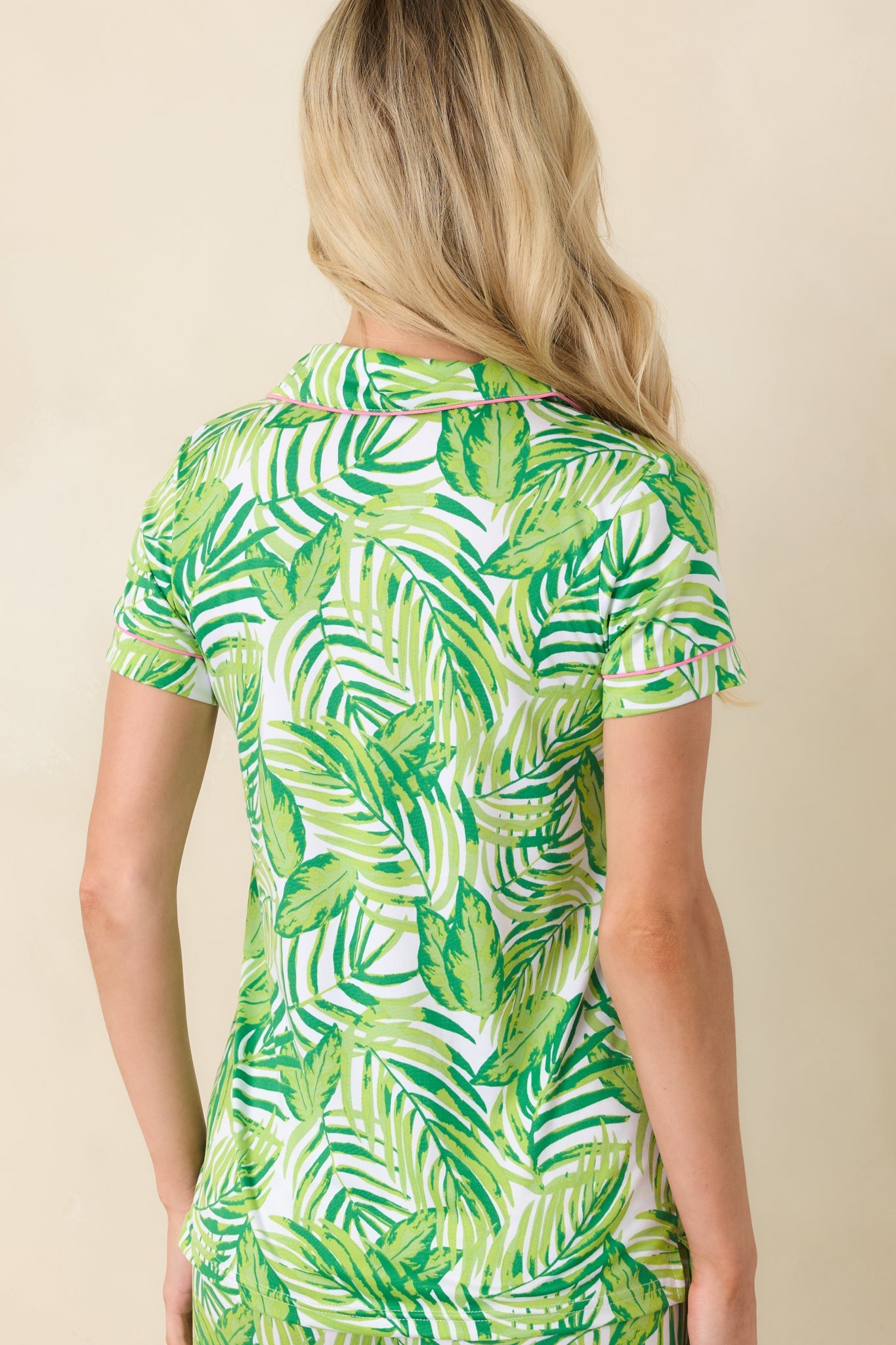 Leaf It to Me Green Leaf Print Short Sleeve Pajama Top